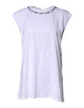 T-shirt sans manches en coton blanc Dolce & Gabbana avec motif imprimé, vue de face sur un fond neutre.