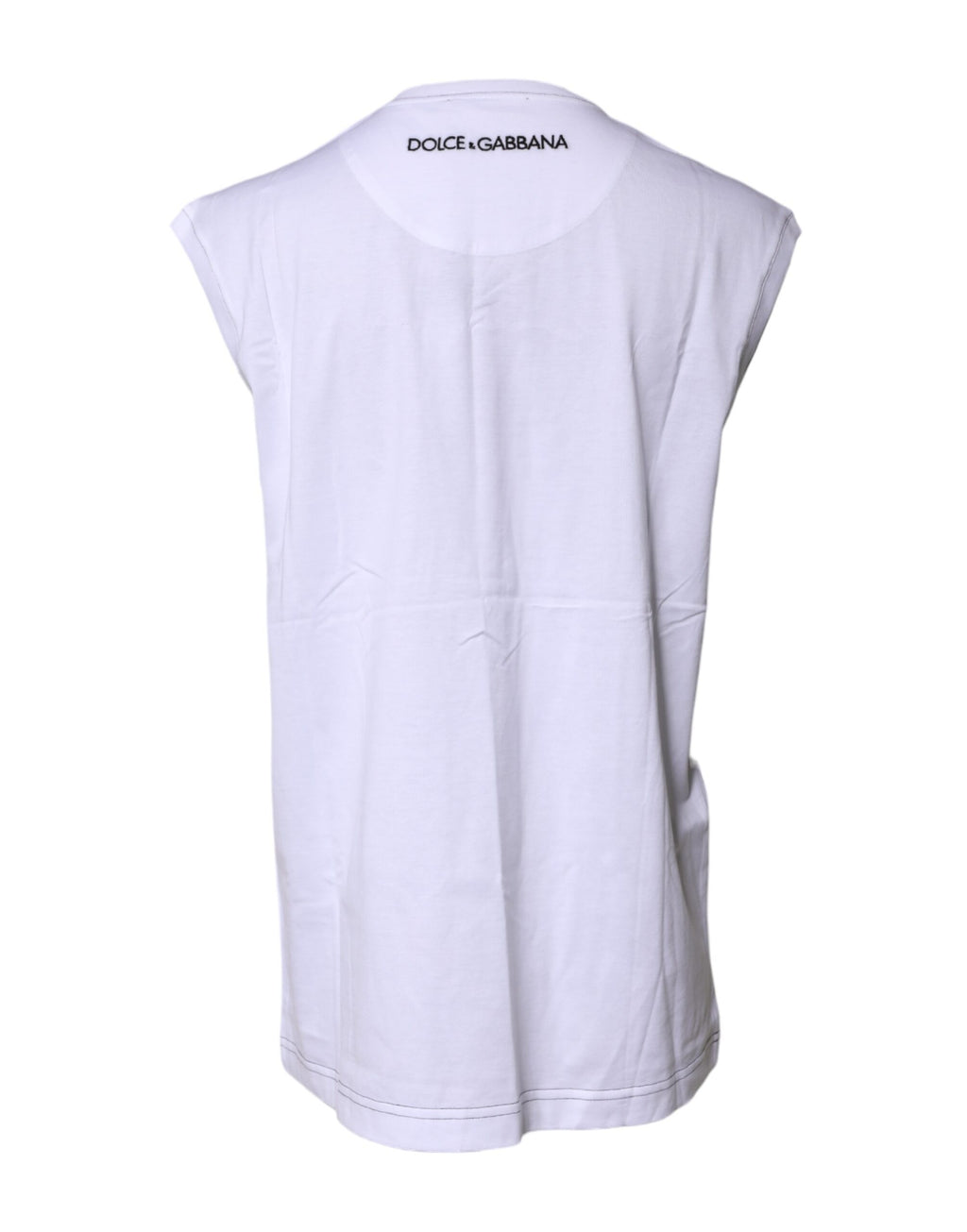 T-shirt sans manches blanc en coton Dolce & Gabbana avec imprimé floral, design élégant et confortable, vue de face.