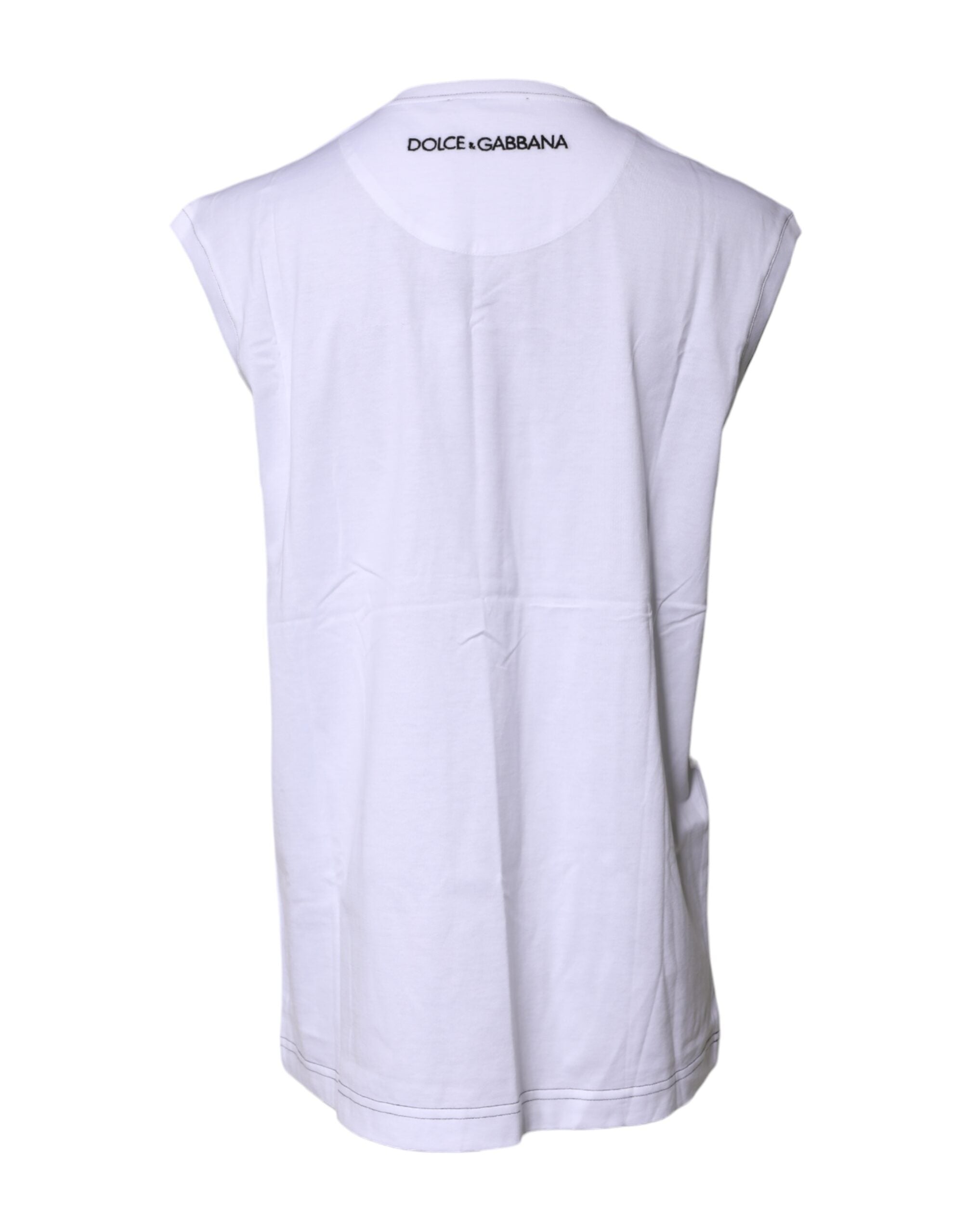 T-shirt sans manches blanc en coton Dolce & Gabbana avec imprimé floral, design élégant et confortable, vue de face.