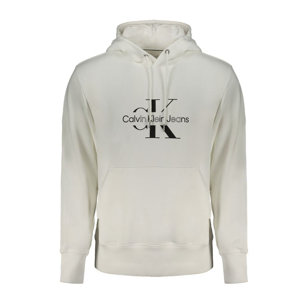 Pull blanc en coton pour homme de la marque Calvin Klein, vue de face avec col rond et manches longues.