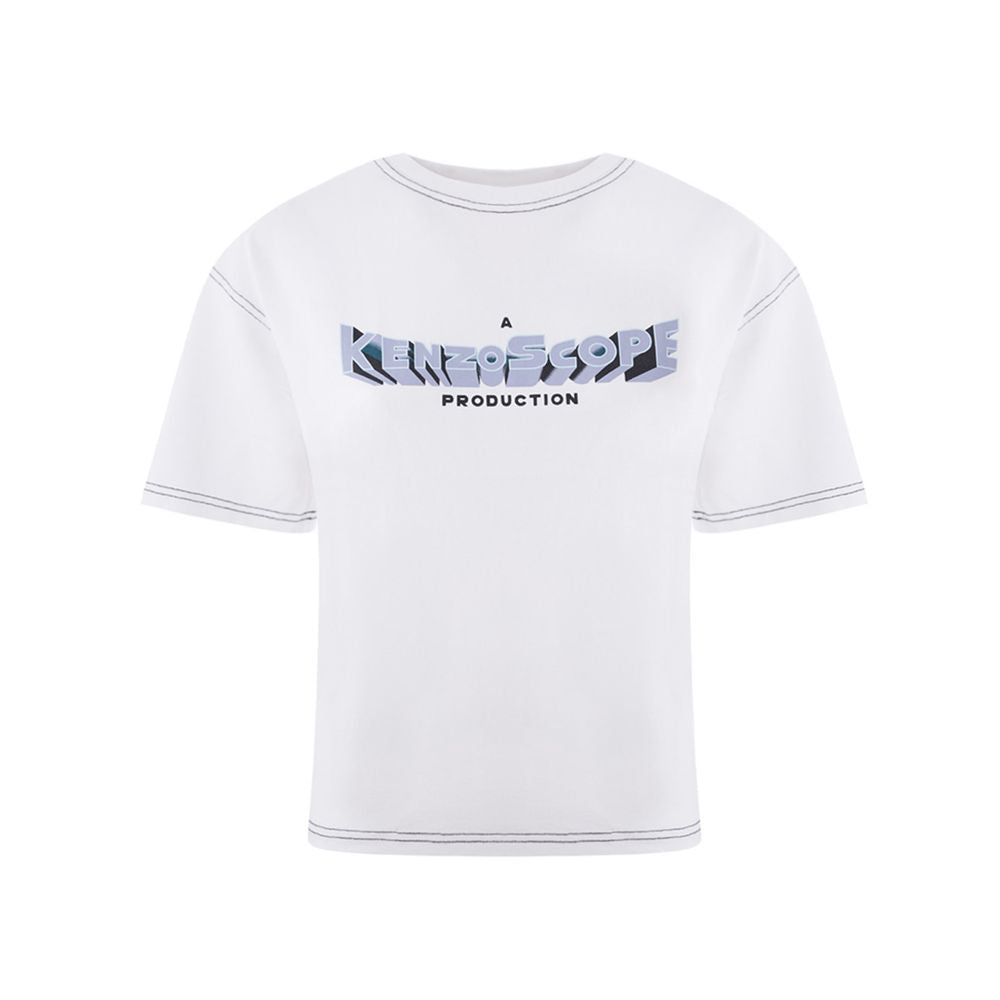 T-shirt blanc en coton pour homme de la marque Kenzo, détail du design et du logo sur le devant.
