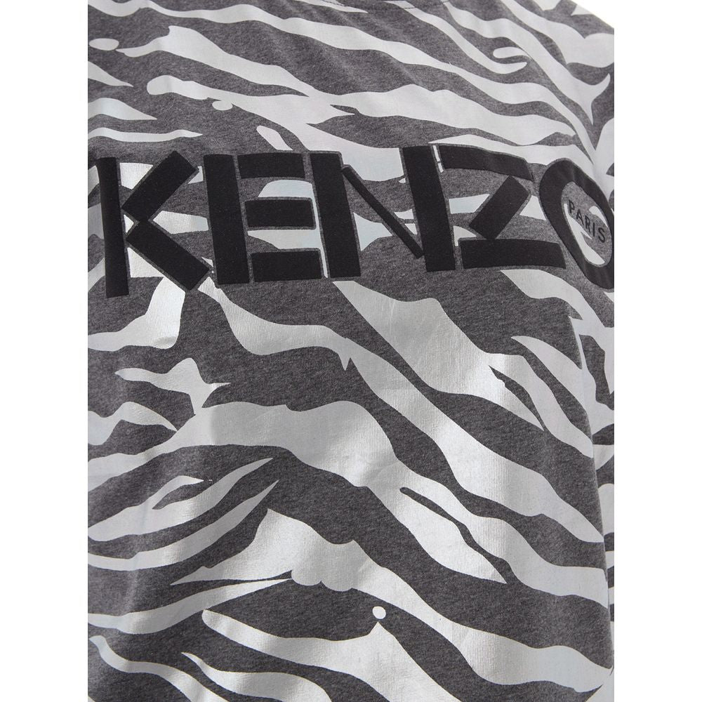 T-shirt en coton multicolore de Kenzo avec logo, porté sur mannequin, vue de face, détail coloré et design moderne.