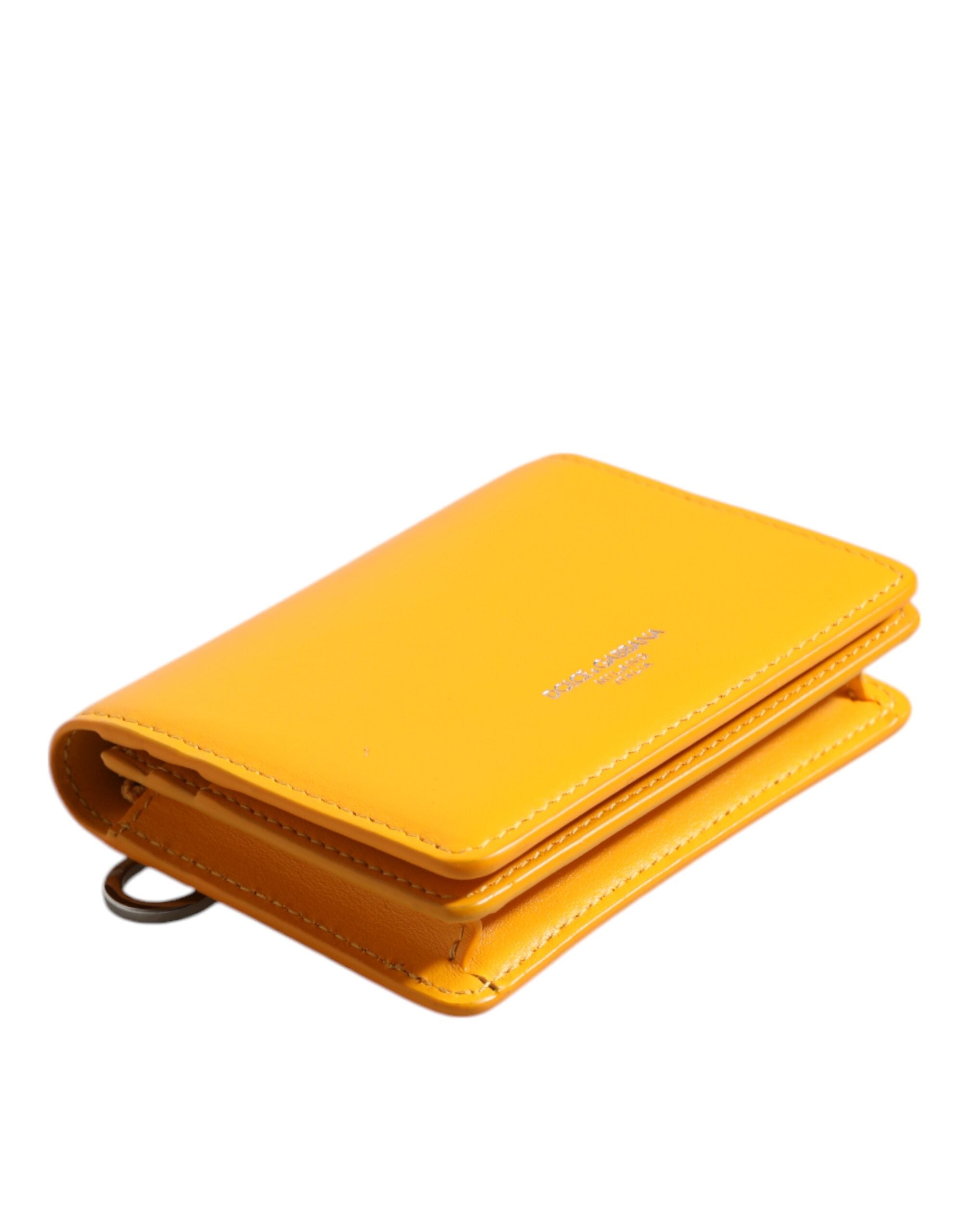 porte-cartes bifold en cuir jaune Dolce & Gabbana avec bandoulière, design élégant et compact, pour cartes et petits objets