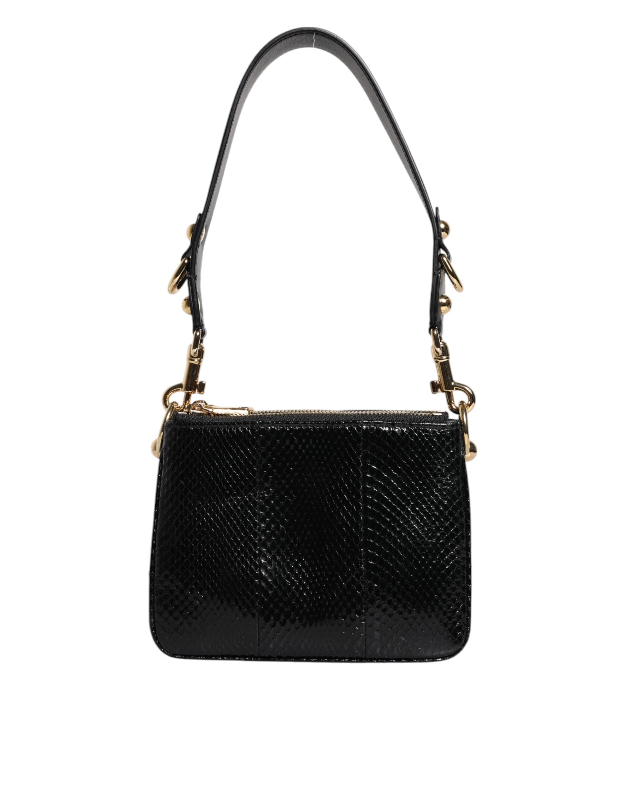 Sac à main pochette Dolce & Gabbana en cuir exotique noir avec bandoulière, élégant et sophistiqué.