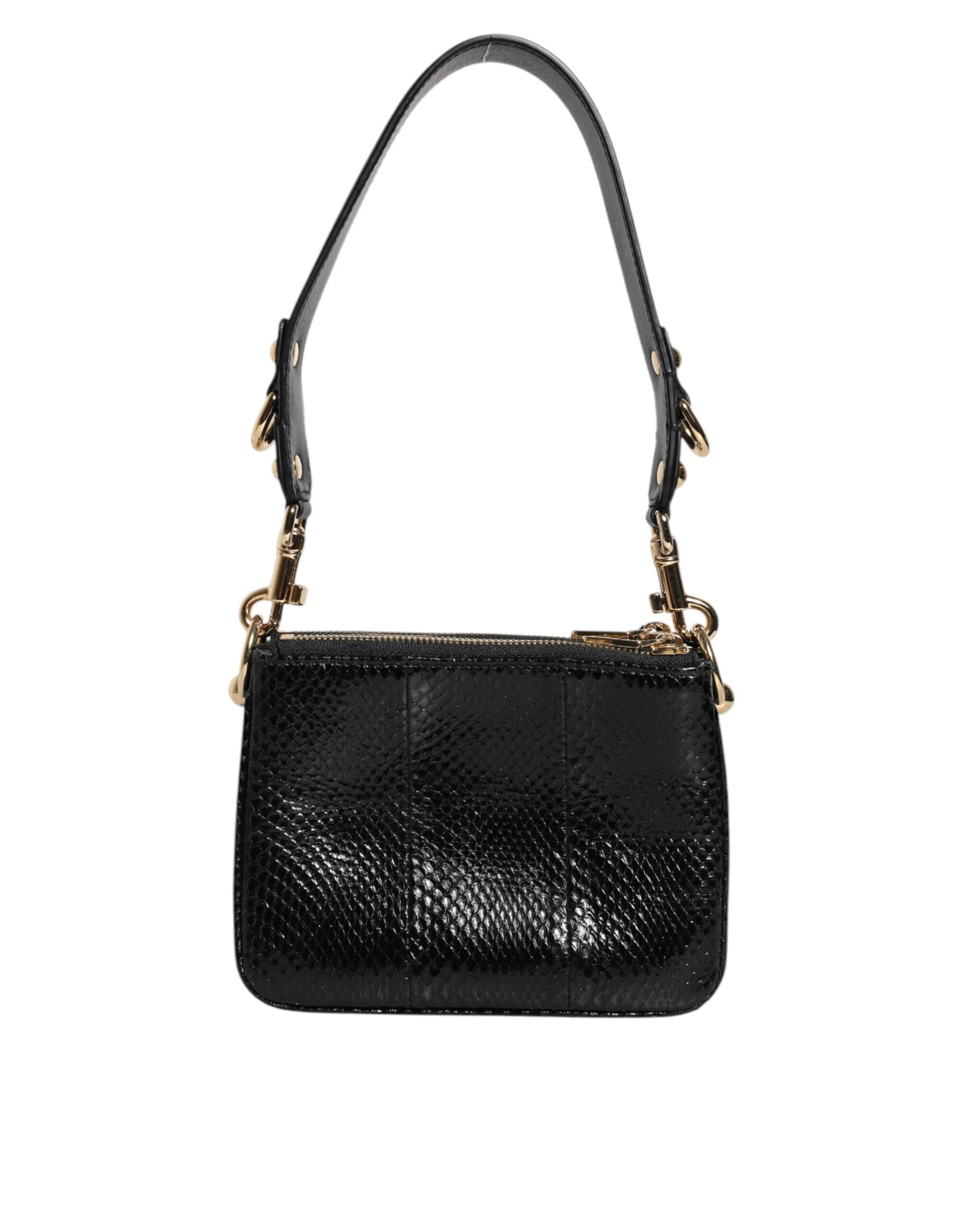 Sac pochette bandoulière en cuir exotique noir de Dolce & Gabbana, élégant et sophistiqué.