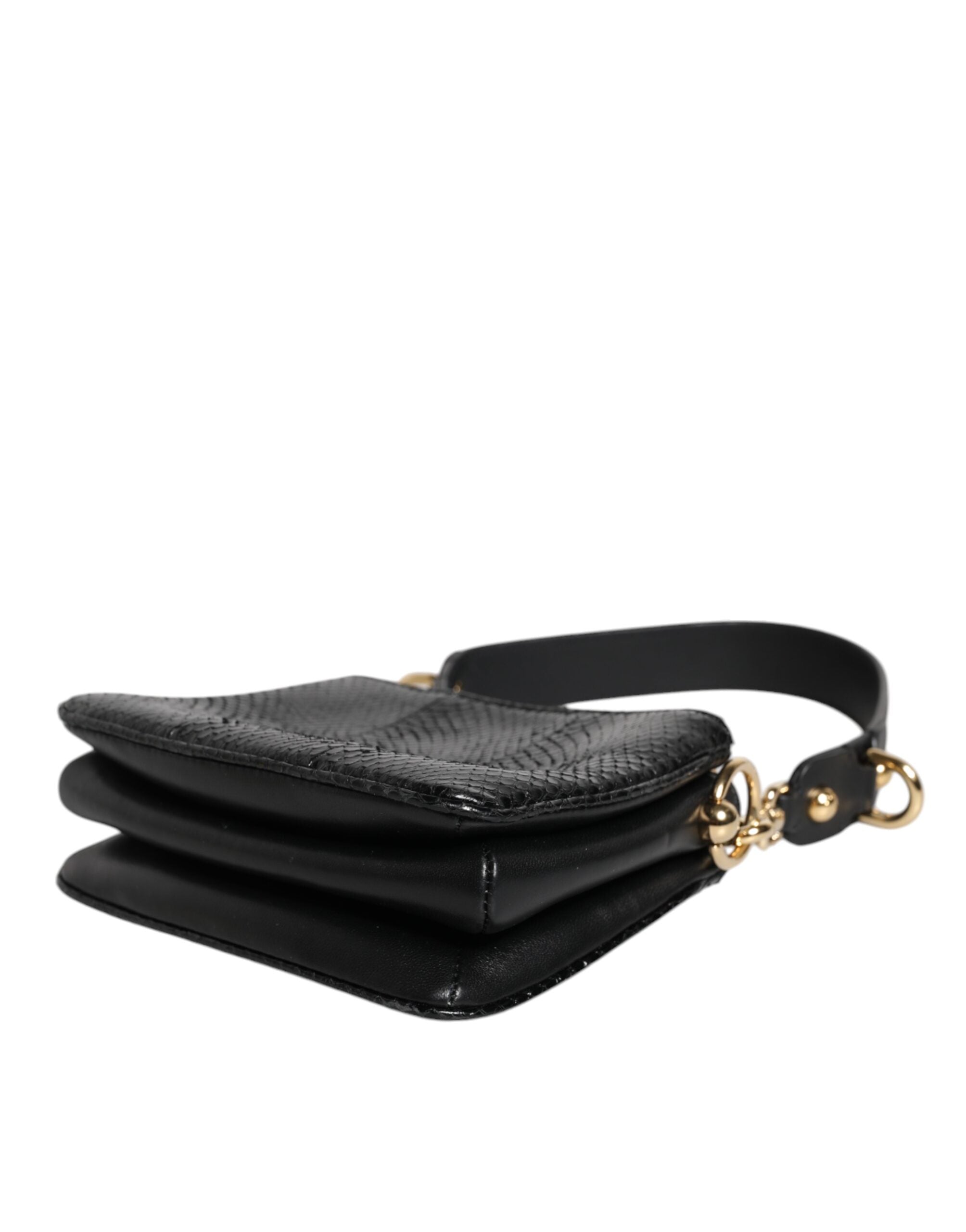 Sac pochette bandoulière en cuir exotique noir de Dolce & Gabbana, élégant et sophistiqué.