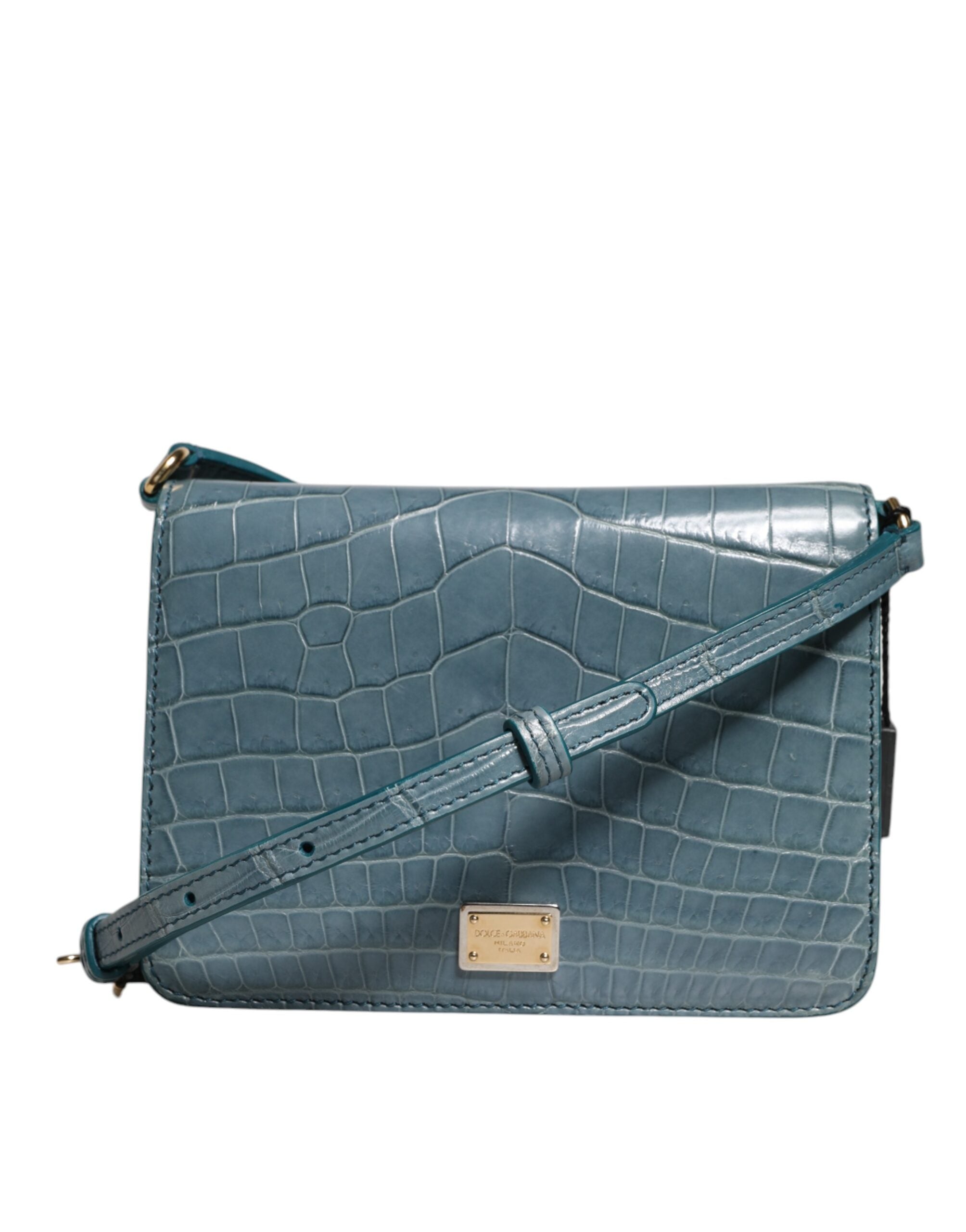 Sac à bandoulière mini Dolce & Gabbana en cuir exotique vert avec plaque DG, mode élégante et sophistiquée.