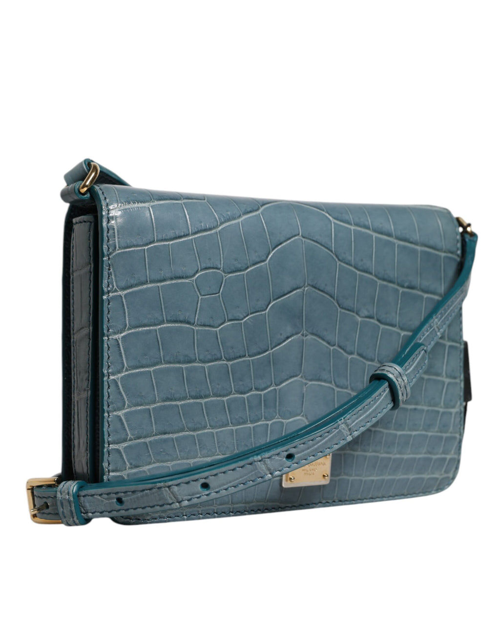 Mini sac à bandoulière Dolce & Gabbana en cuir exotique vert avec plaque DG, style élégant et tendance.