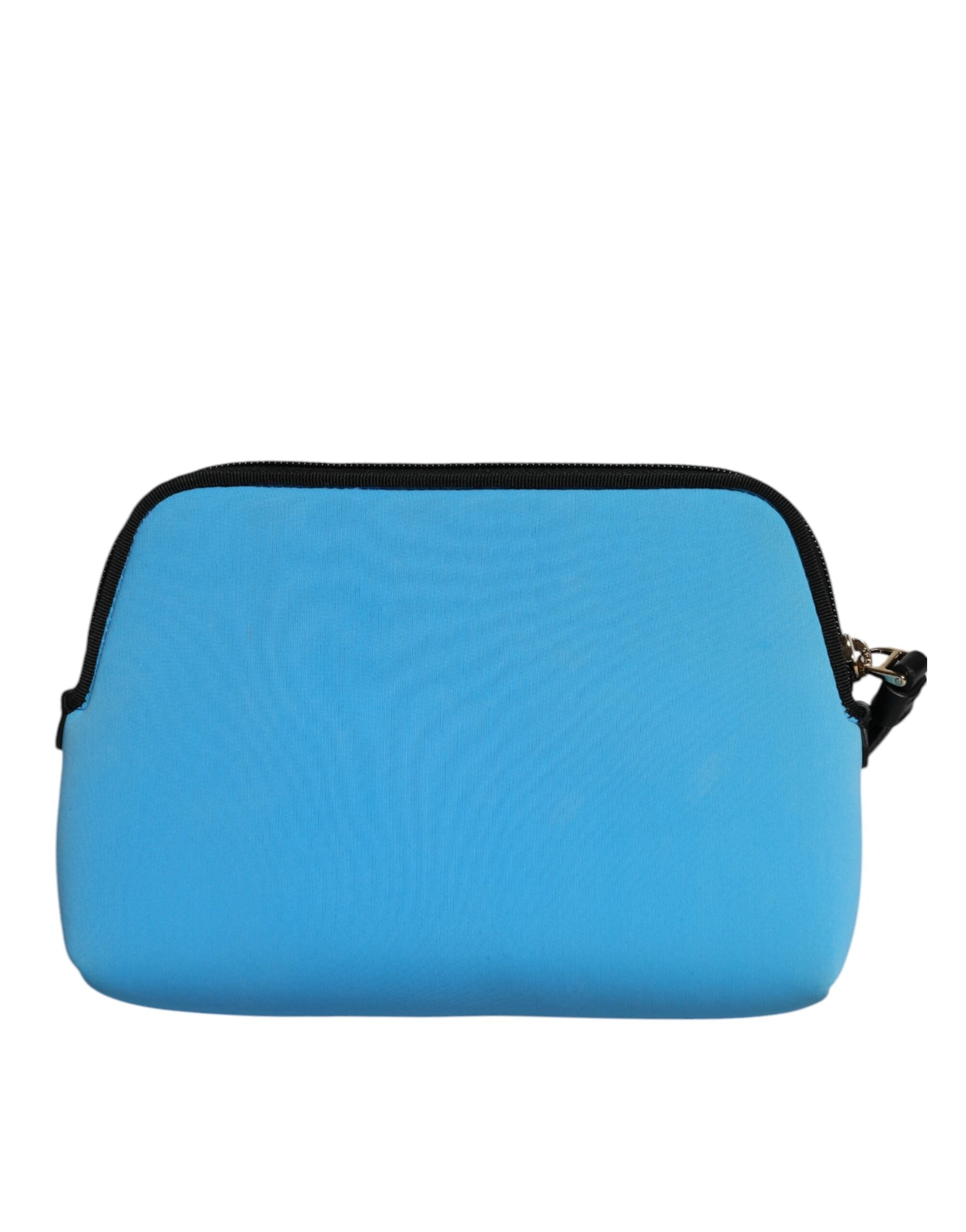 Pochette Dolce & Gabbana Blue DG Logo, imprimé, avec zip, en cuir, vue de face, style élégant et moderne.