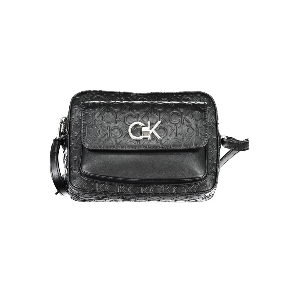 Sac à épaule noir en polyester pour femme de Calvin Klein, vue de face avec détails du design élégant.