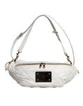 Sac banane Dolce & Gabbana blanche en cuir matelassé avec logo, poche frontale et boucle ajustable, style élégant et pratique.