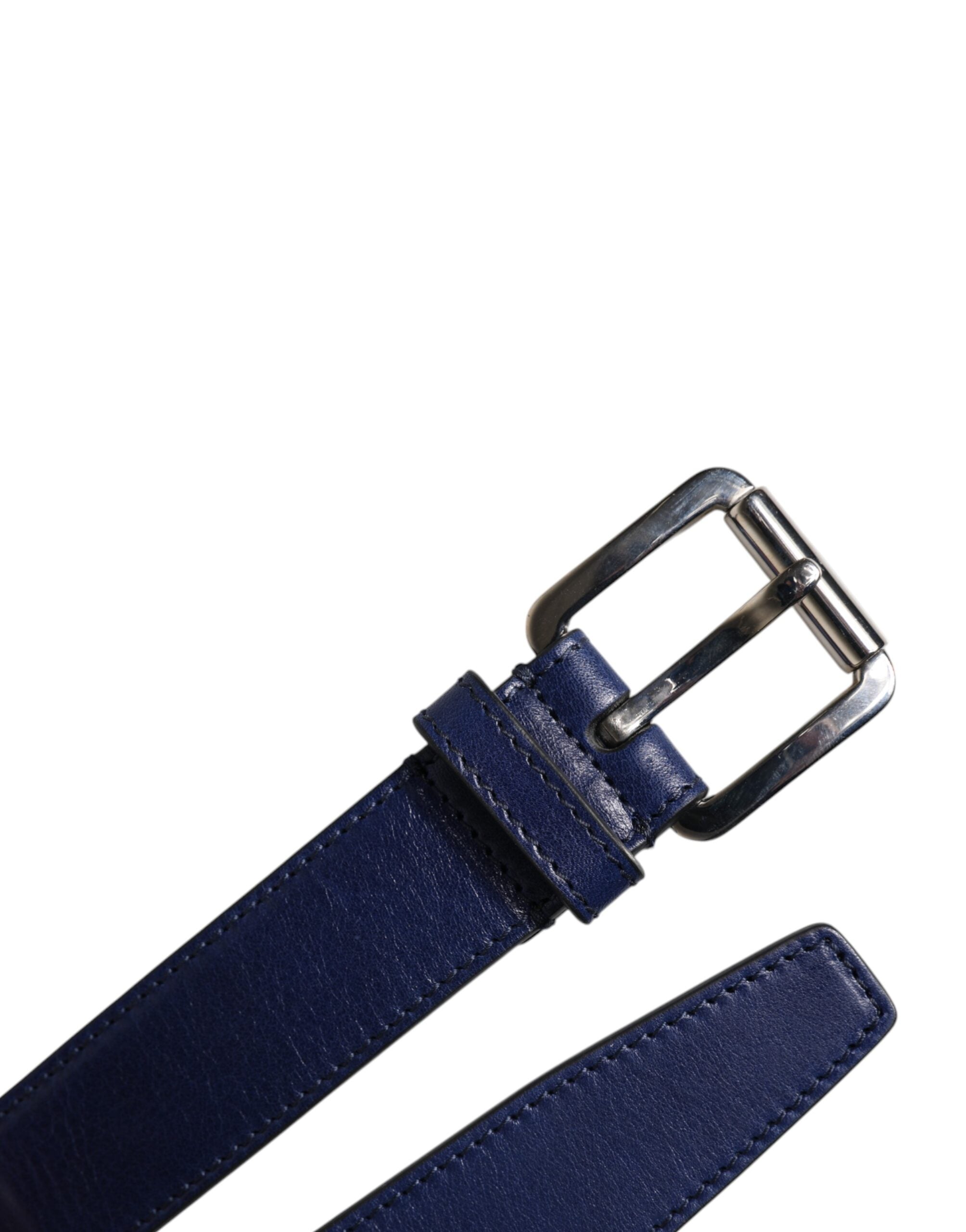 Dolce & Gabbana Blue Cotton Leather Printed Metal Buckle Belt