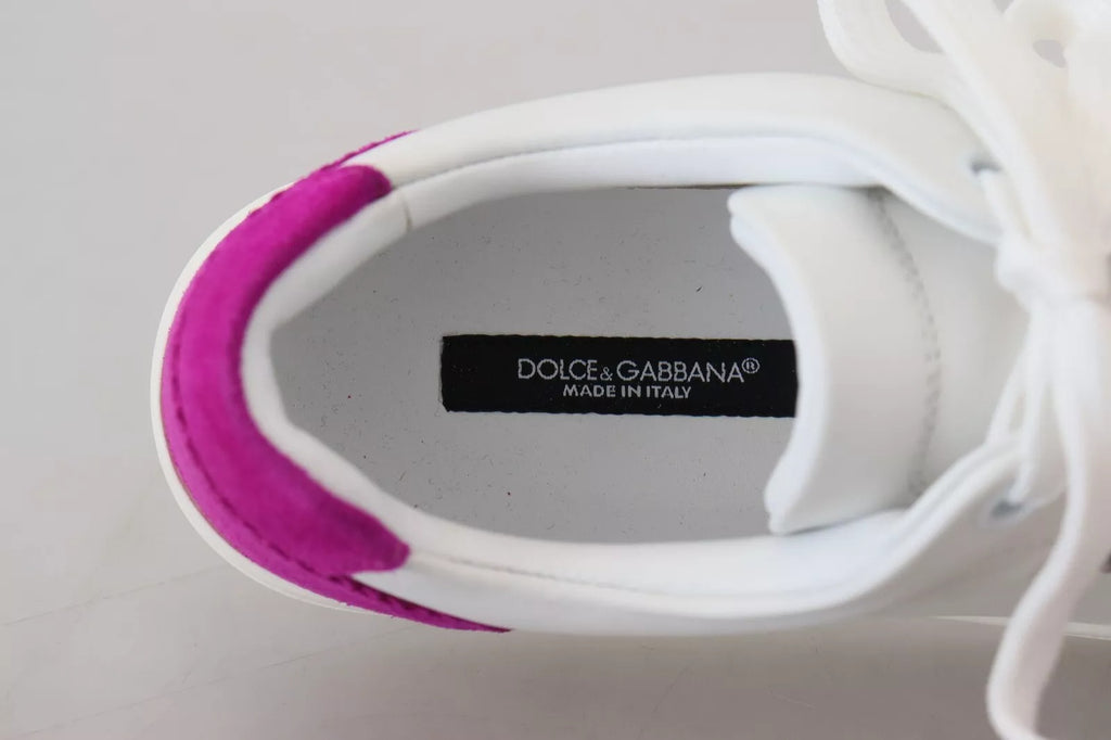 Chaussures blanches classiques pour femmes Dolce & Gabbana en cuir, sneakers élégants et confortables.