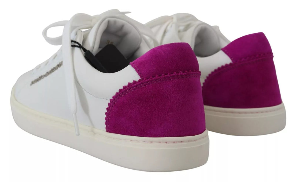 Chaussures sneakers blanches classiques Dolce & Gabbana pour femmes en cuir, vue de face.