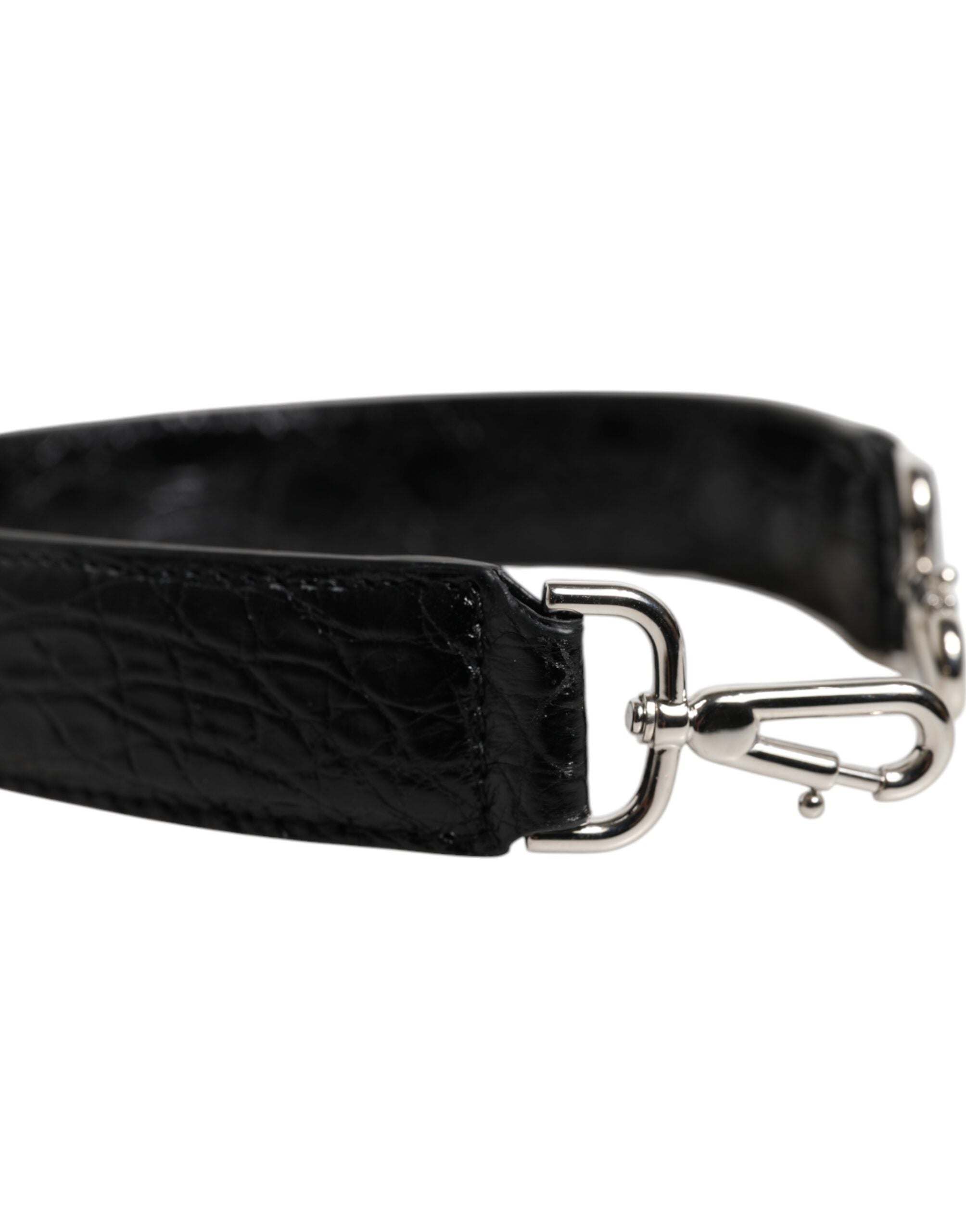 Sangle d'épaule pour sac Dolce & Gabbana en cuir d'alligator noir, élégante et sophistiquée.