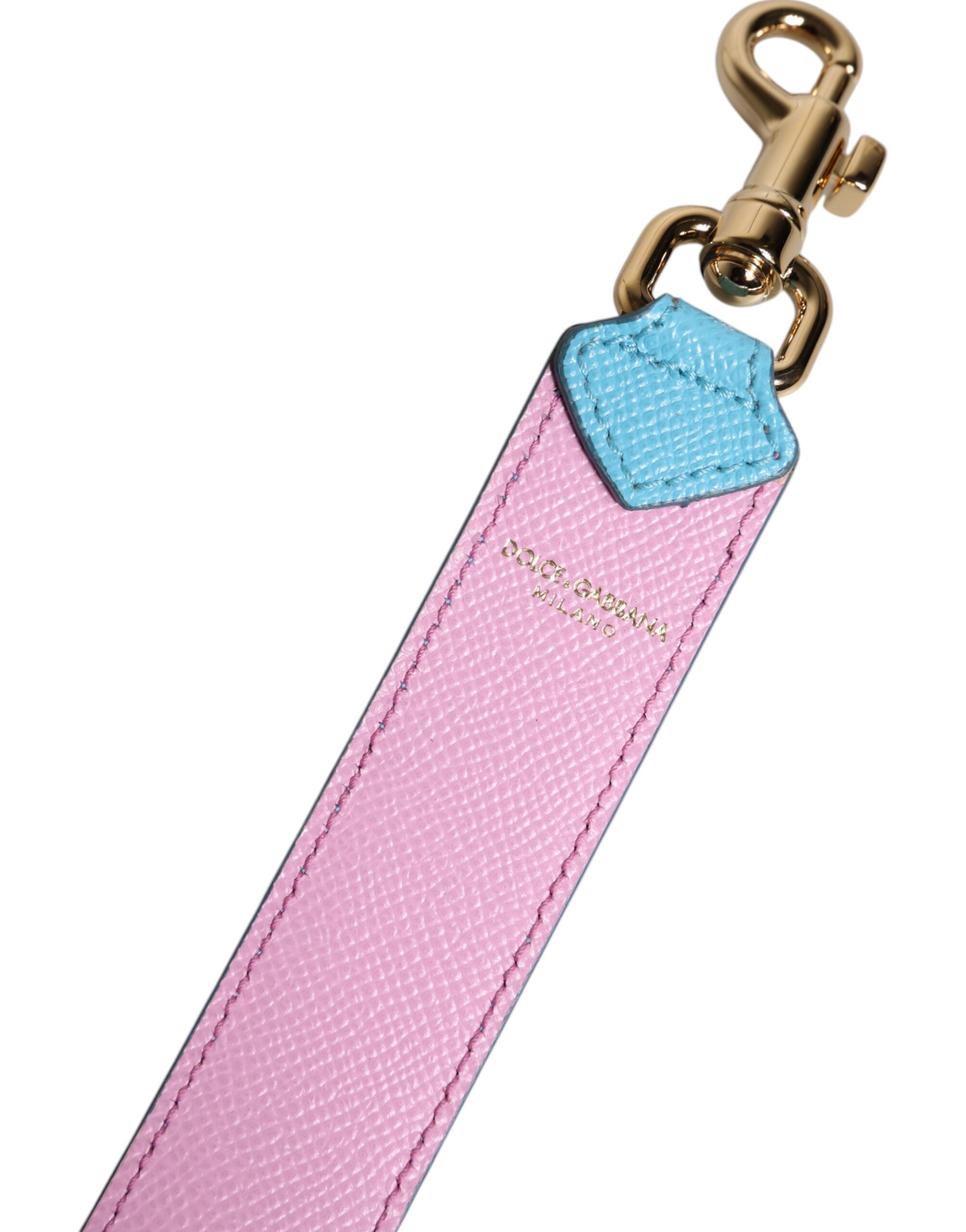Sangle d'épaule en cuir rose et bleu de Dolce & Gabbana pour sac à main, détachable et ajustable.
