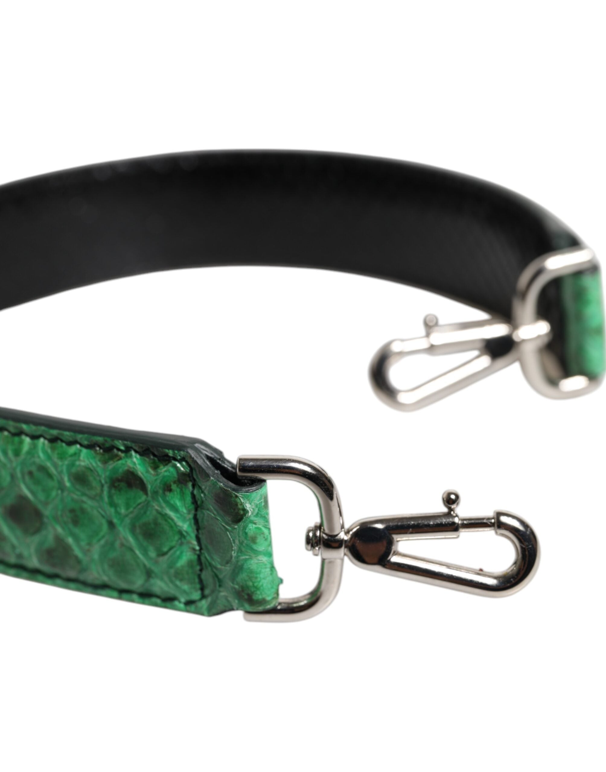 Sangle d'épaule en cuir exotique noir et vert de Dolce & Gabbana pour sac à main, détails en cuir texturé et finition raffinée.