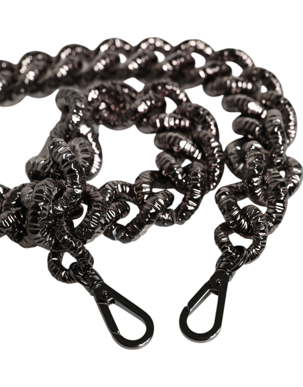 Sangle d'épaule Dolce & Gabbana en chaîne noire avec logo gravé, conçue pour sac à main élégant.
