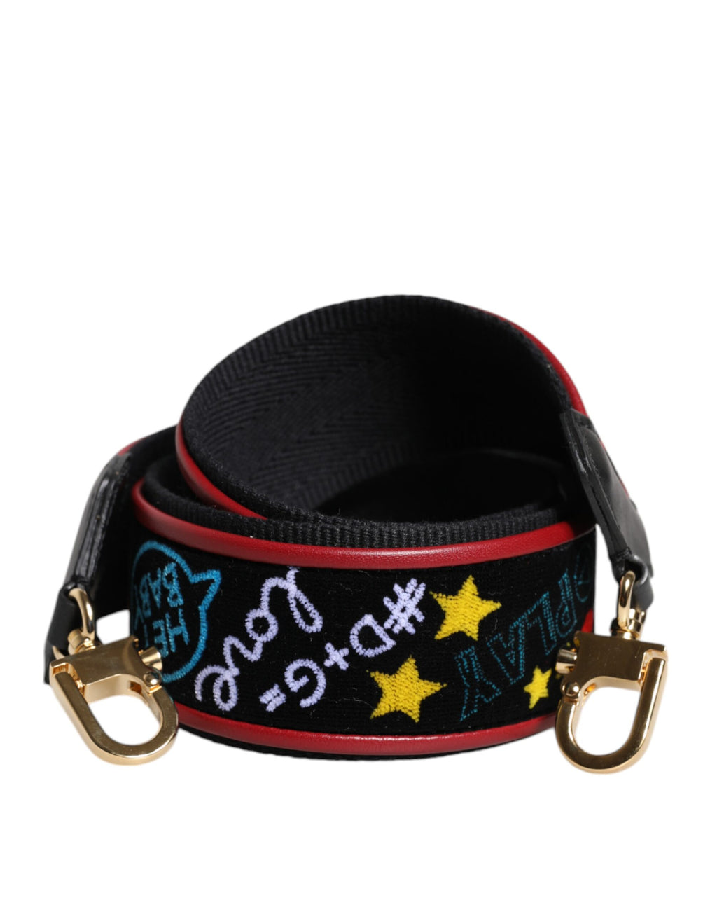 Sangle d'épaule en coton noir imprimé Dolce & Gabbana pour sac à main, détail de mode élégant et tendance.