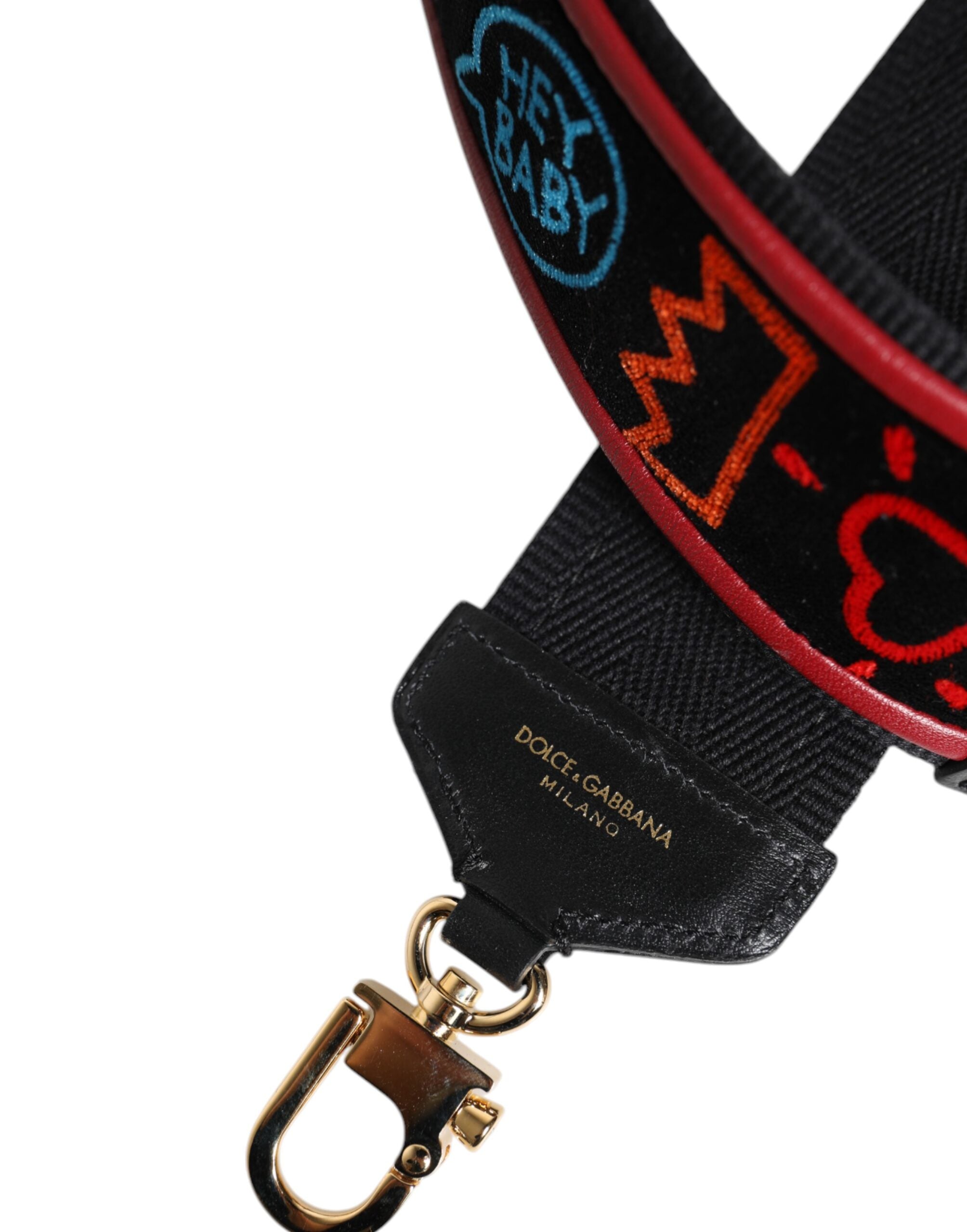 Sangle d'épaule en coton noir imprimé de Dolce & Gabbana, accessoire de sac élégant et tendance.