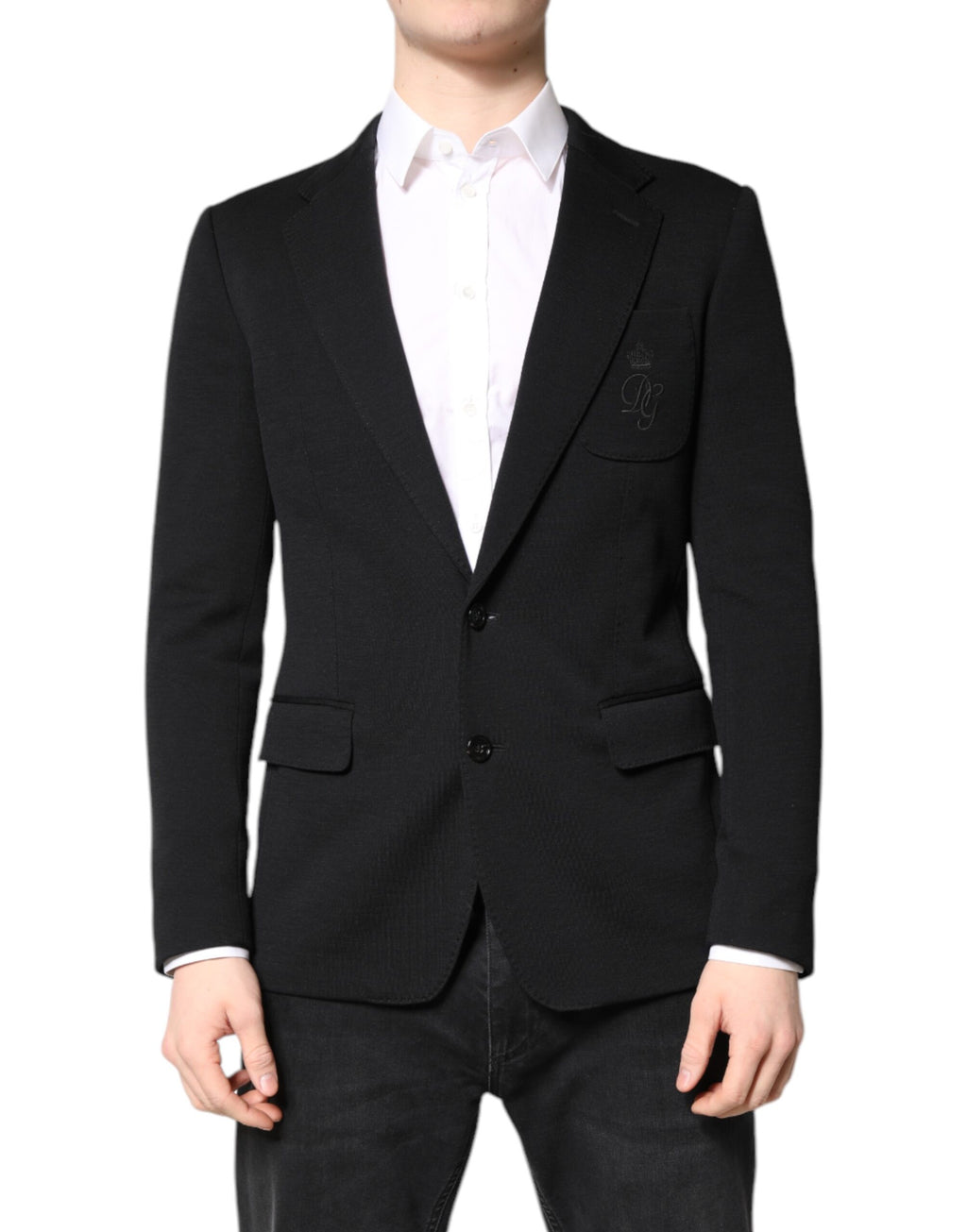 Veste blazer noire en laine Dolce & Gabbana, coupe slim, vêtement élégant pour homme ou femme.