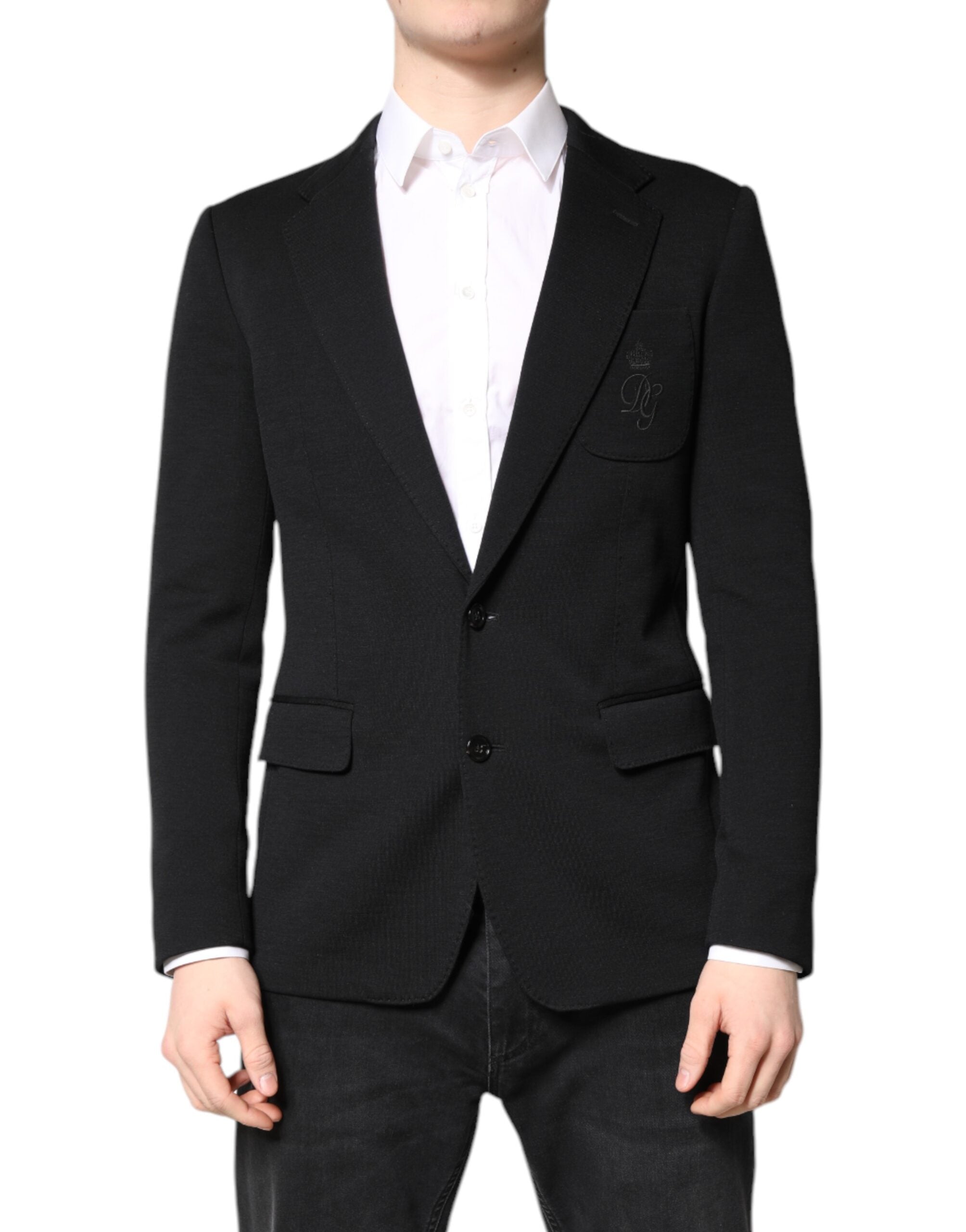 Veste blazer noire en laine Dolce & Gabbana, coupe slim, vêtement élégant pour homme ou femme.