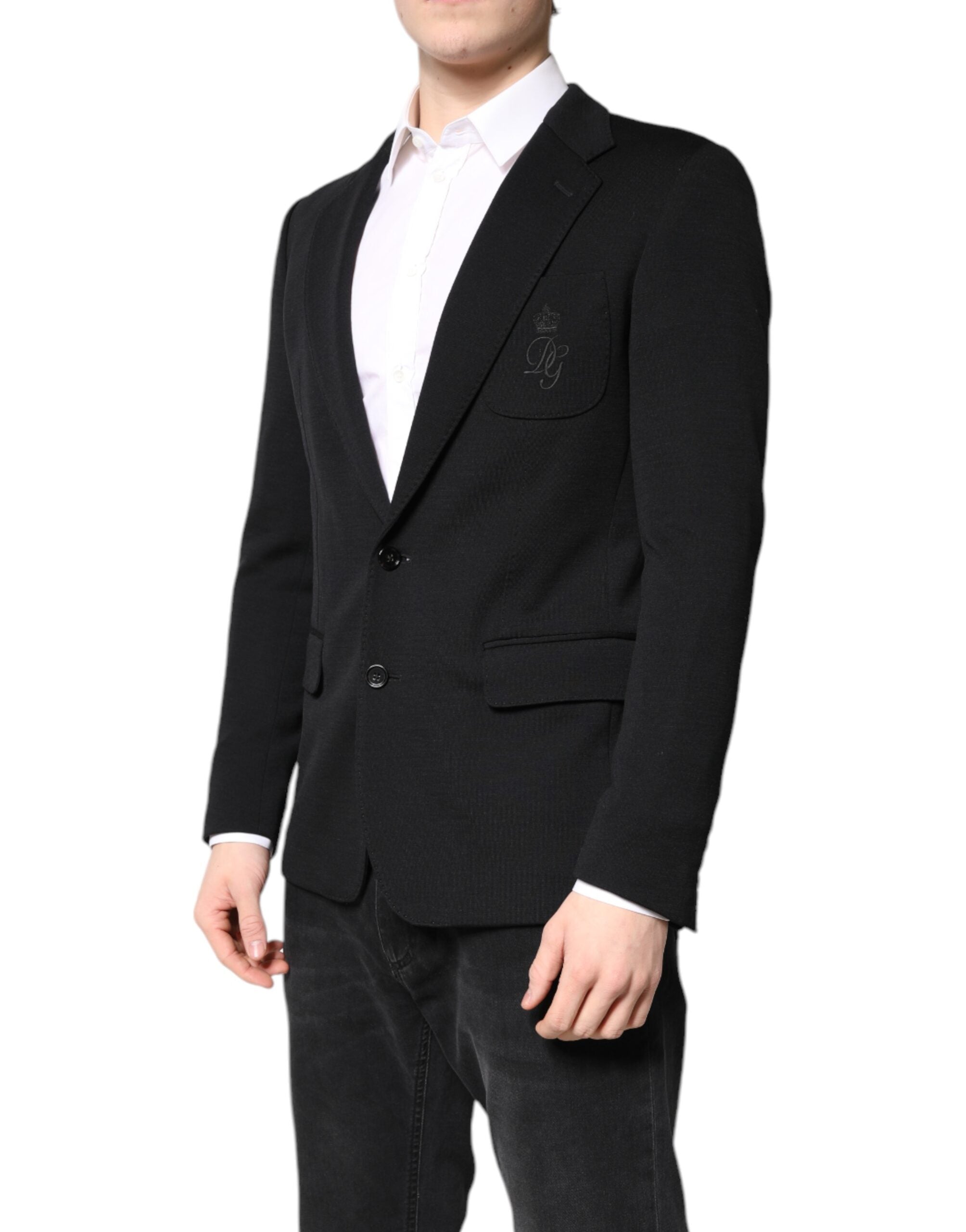 Manteau blazer noir en laine Dolce & Gabbana, coupe slim, veste élégante pour homme ou femme, finition soignée.