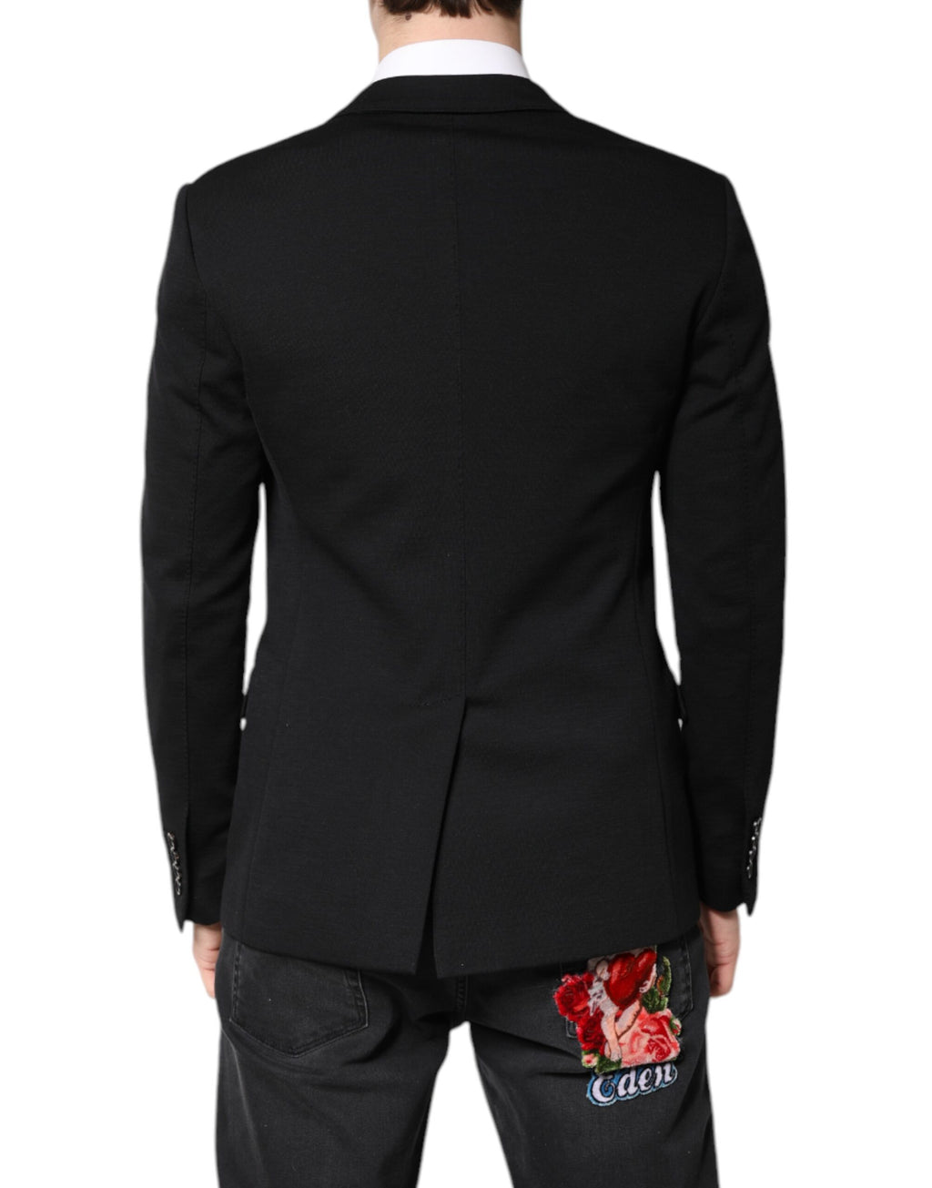 Veste blazer en laine noire Dolce & Gabbana, coupe slim, veste élégante pour homme ou femme.