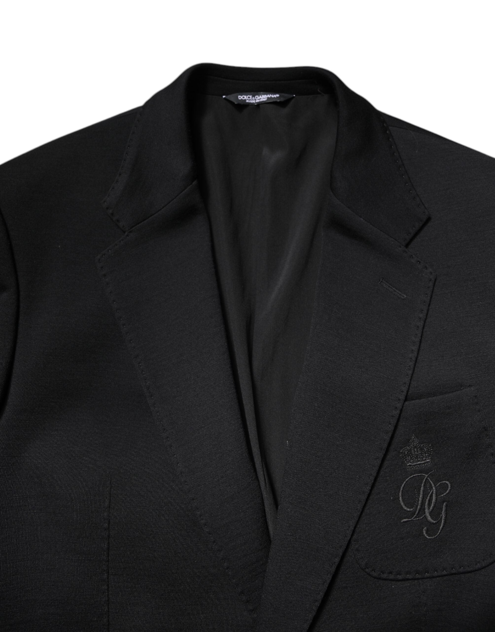 Manteau blazer en laine noire Dolce & Gabbana, coupe slim, veste élégante pour homme.