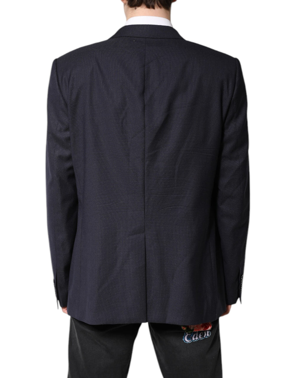 Manteau blazer en laine noire Dolce & Gabbana à un seul boutonnage, coupe élégante pour homme.