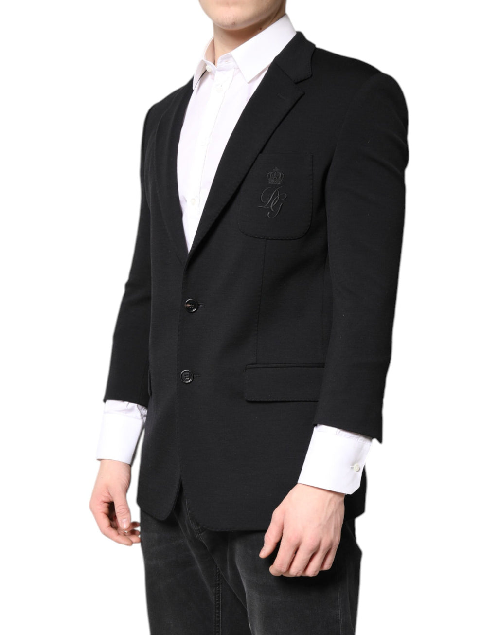 Manteau blazer noir pour homme Dolce & Gabbana, coupe simple et boutonnage simple, élégant et sophistiqué.