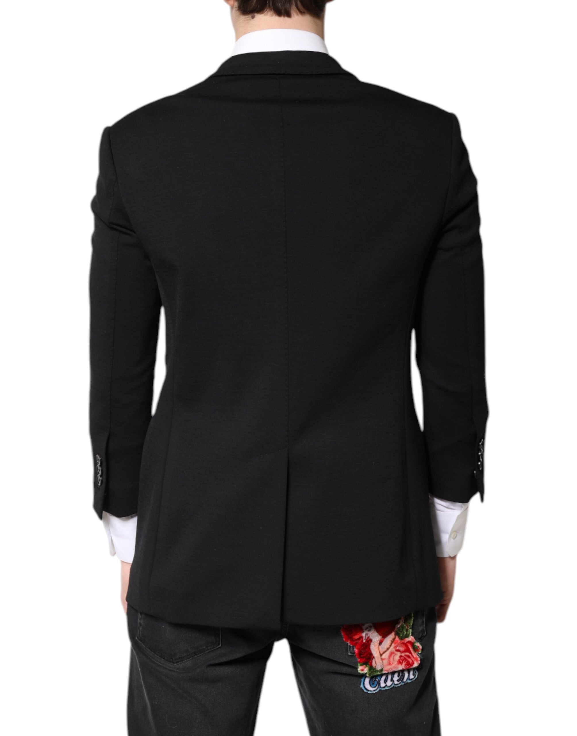 Manteau pour homme Dolce & Gabbana noir, blazer à un seul rang de boutons, coupe élégante et classique, en tissu de haute qualité.