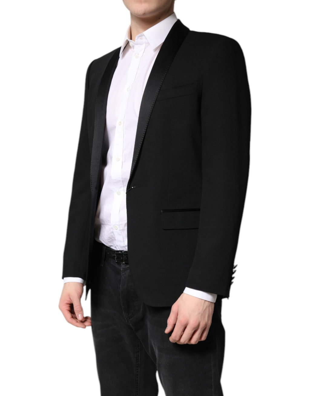 Blazer Martini noir pour homme de Dolce & Gabbana, manteau à simple boutonnage, style élégant et classique.