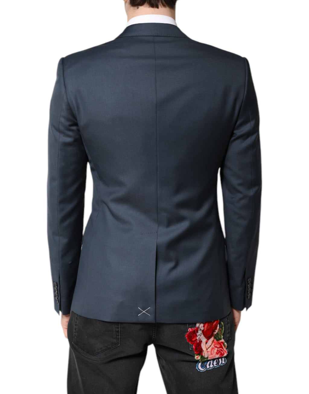 Manteau pour homme Dolce & Gabbana Martini blazer bleu à un seul boutonnage, style élégant et moderne.