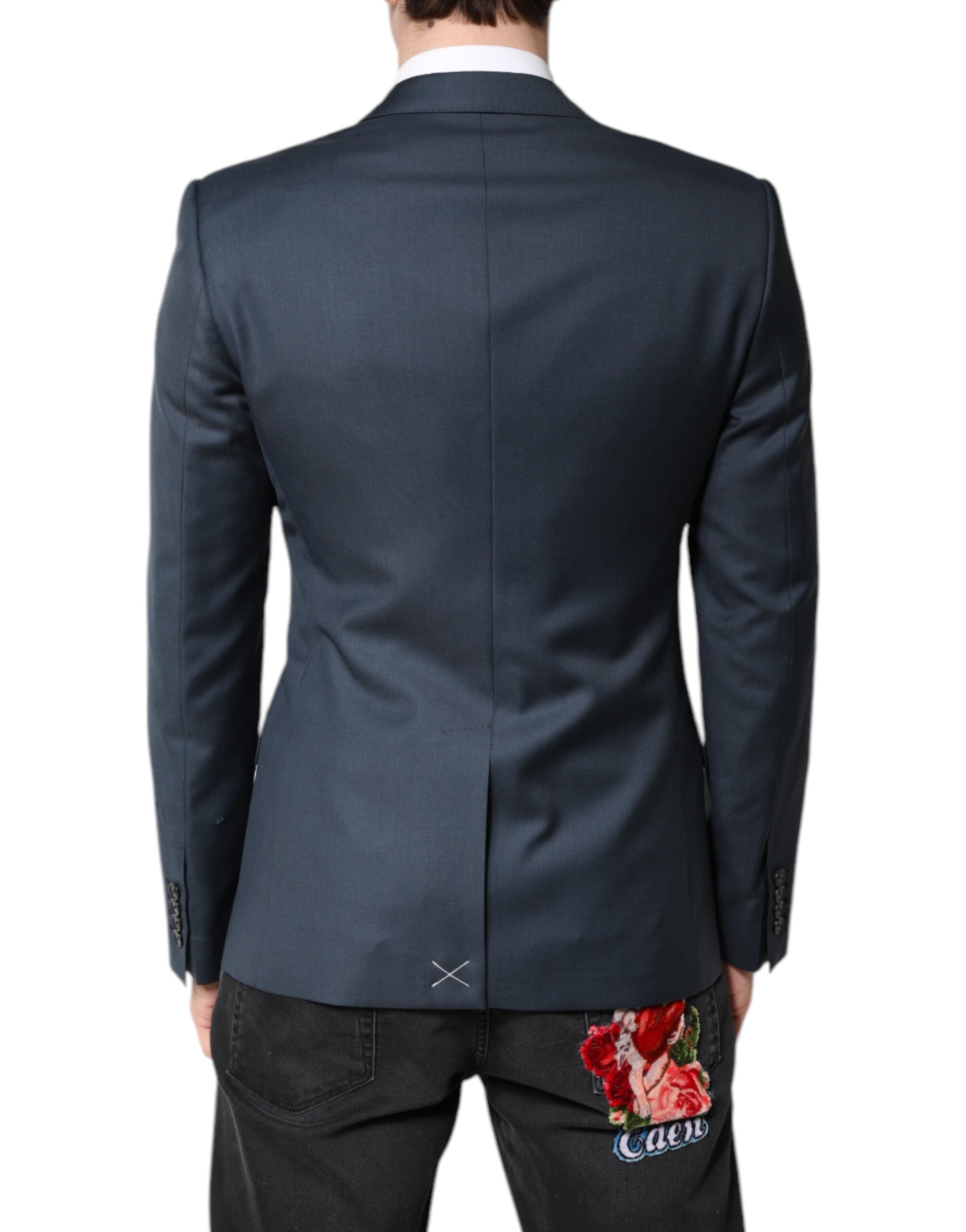 Manteau pour homme Dolce & Gabbana Martini blazer bleu à un seul boutonnage, style élégant et moderne.