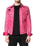 Veste en coton denim rose Dolce & Gabbana ornée de cristaux brillants, style élégant et luxueux.