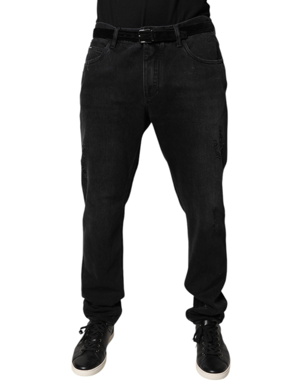 Jeans slim en coton noir de Dolce & Gabbana pour homme, coupe skinny avec détails en denim, style élégant et moderne.