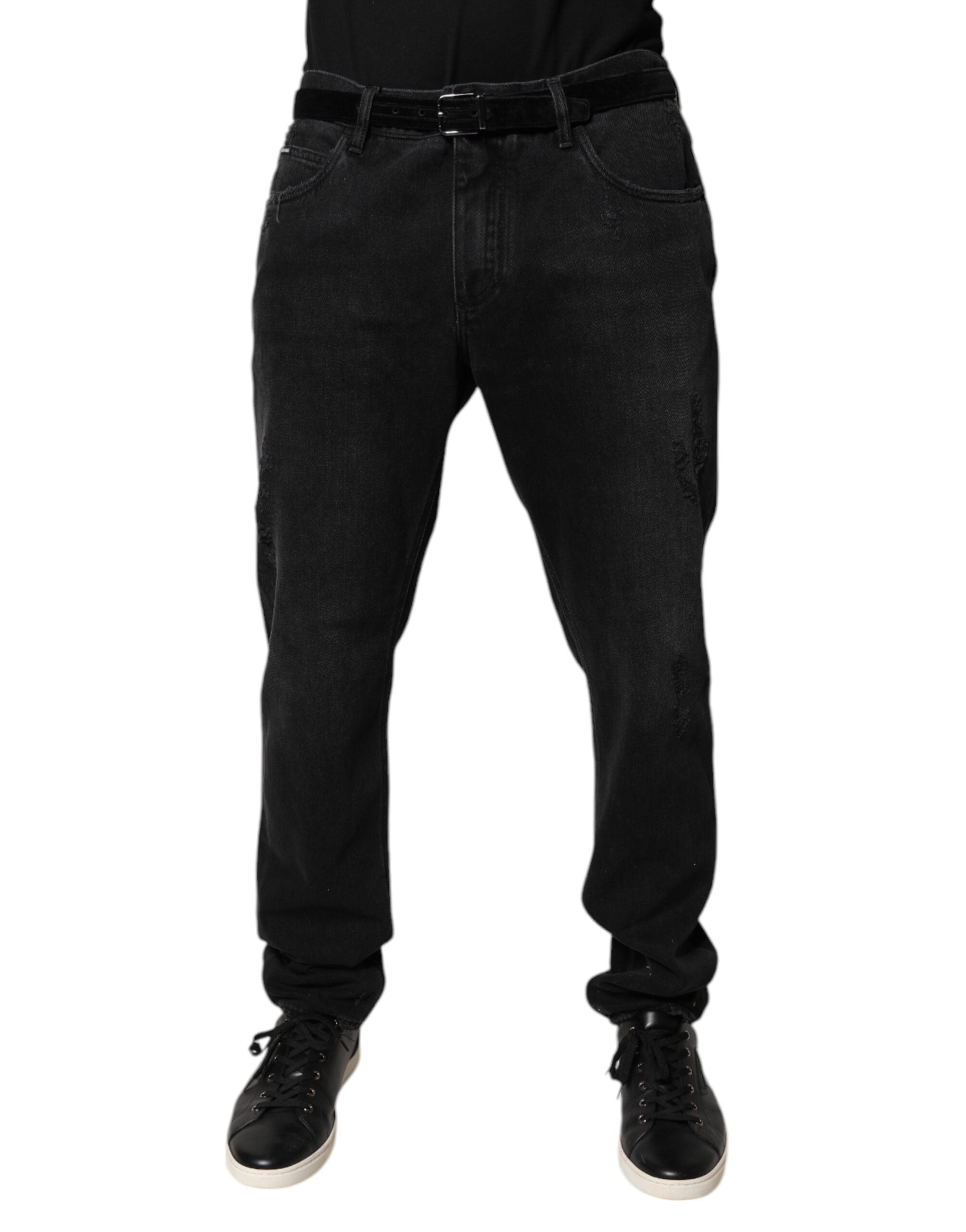 Jeans slim en coton noir de Dolce & Gabbana pour homme, coupe skinny avec détails en denim, style élégant et moderne.