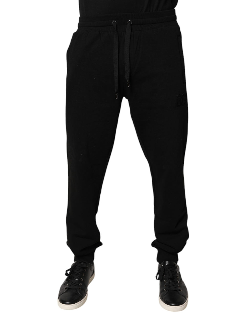 Pantalon jogger Dolce & Gabbana en coton noir à taille mi-hauteur, style décontracté et confortable.