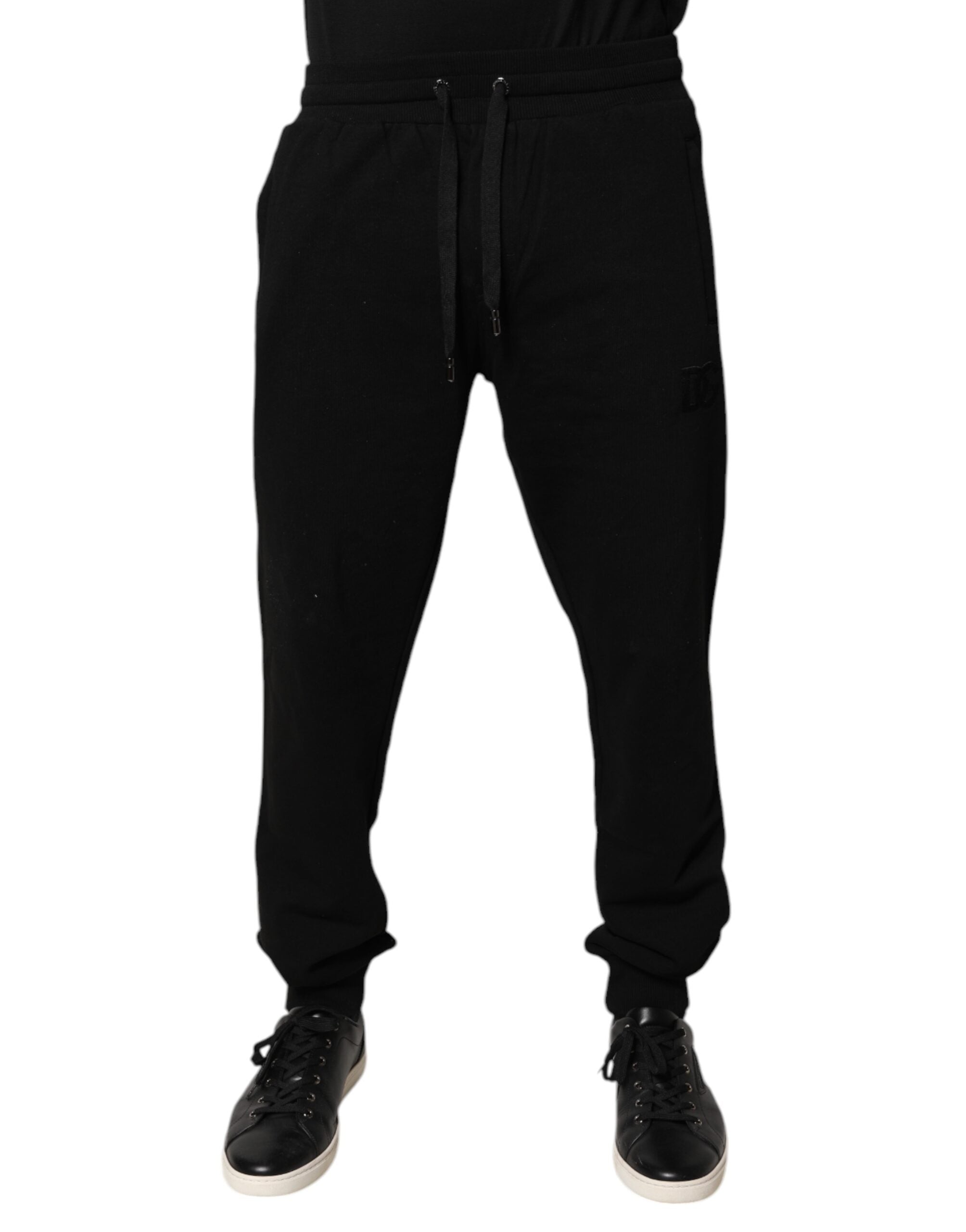 Pantalon jogger Dolce & Gabbana en coton noir à taille mi-hauteur, style décontracté et confortable.