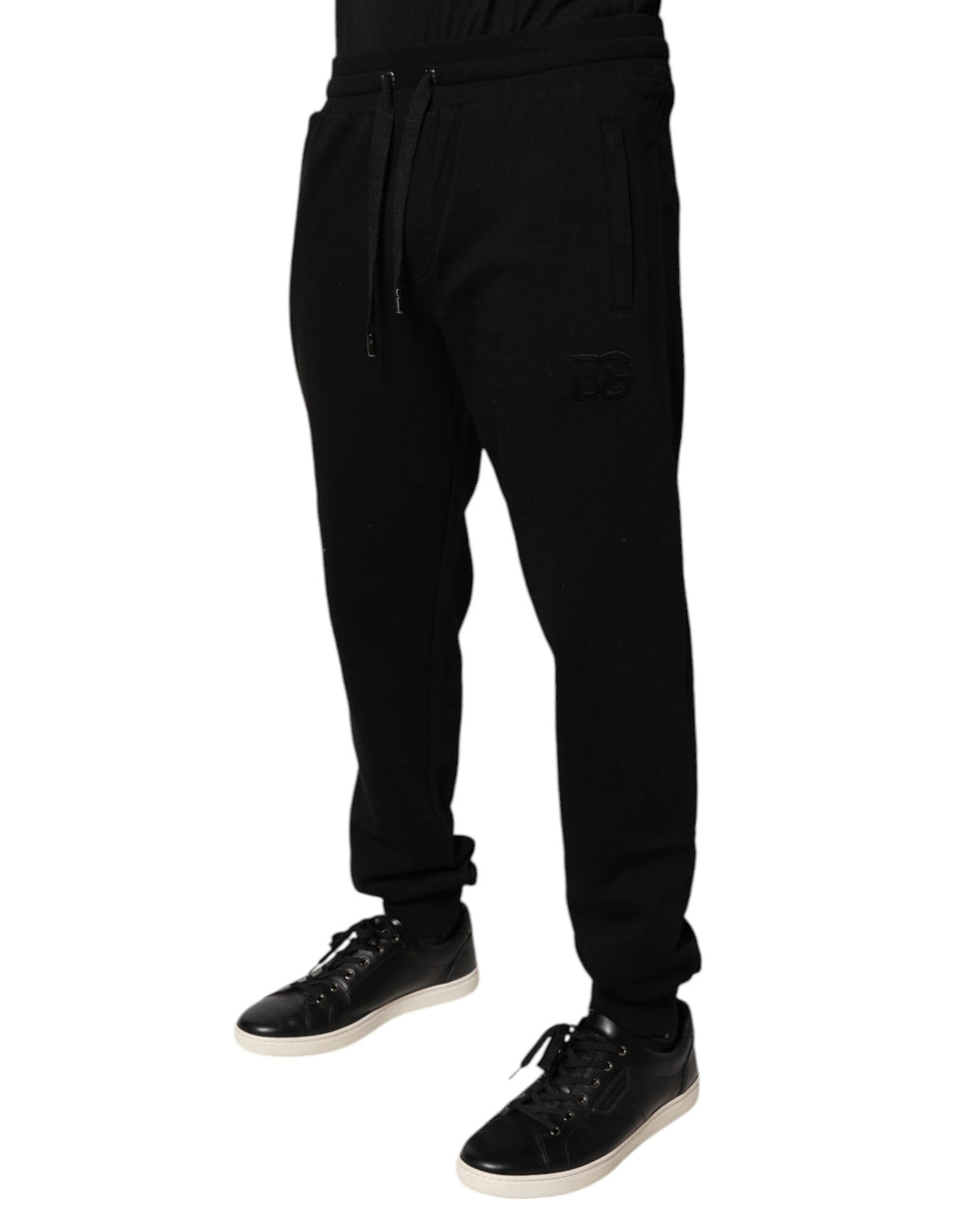 Pantalon de jogging noir Dolce & Gabbana en coton, taille mi-hauteur, style décontracté et confortable pour homme.