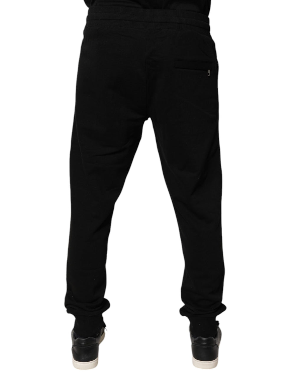 Pantalon jogger Dolce & Gabbana en coton noir à taille moyenne, décontracté et confortable, vue de face.