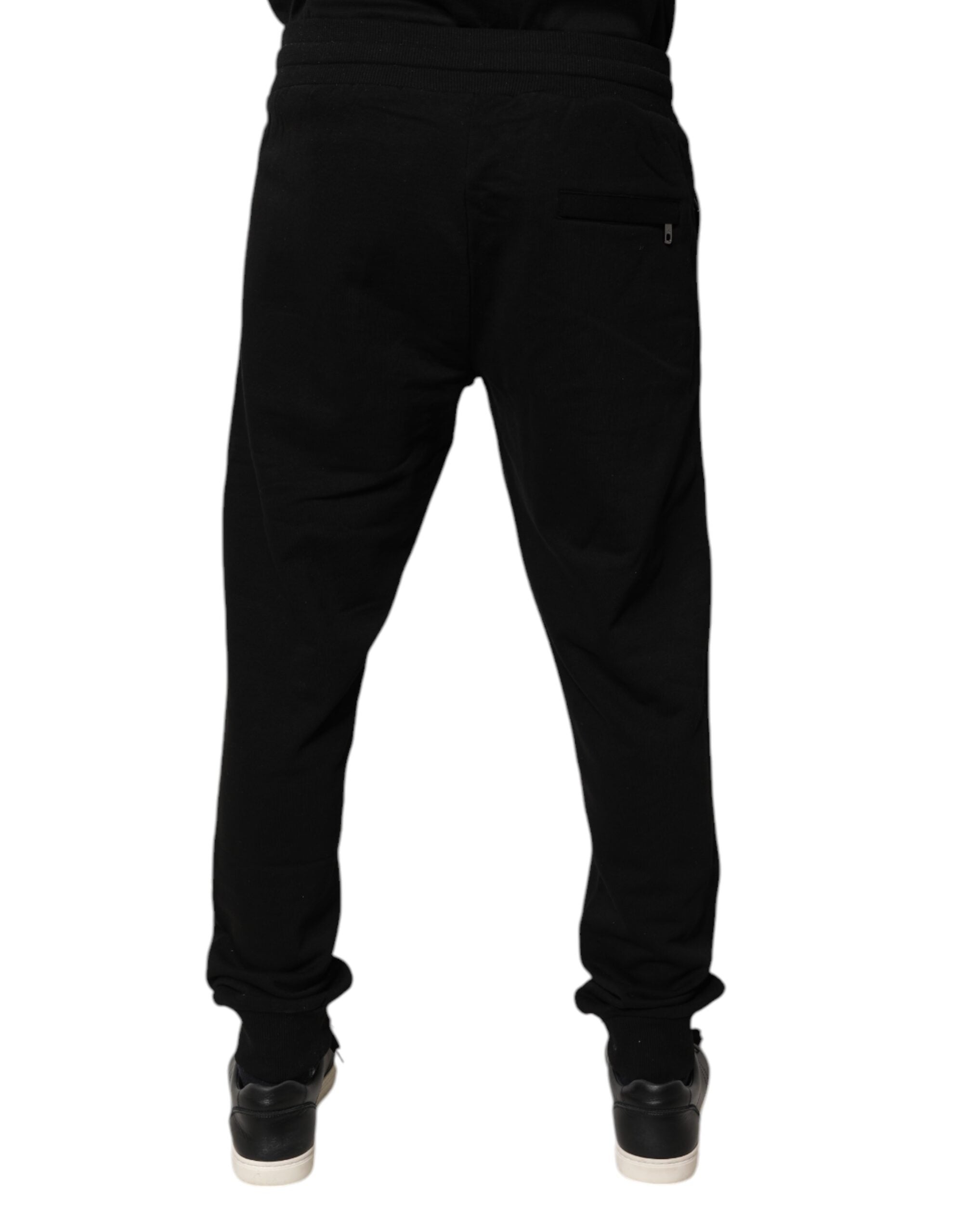 Pantalon jogger Dolce & Gabbana en coton noir à taille moyenne, décontracté et confortable, vue de face.