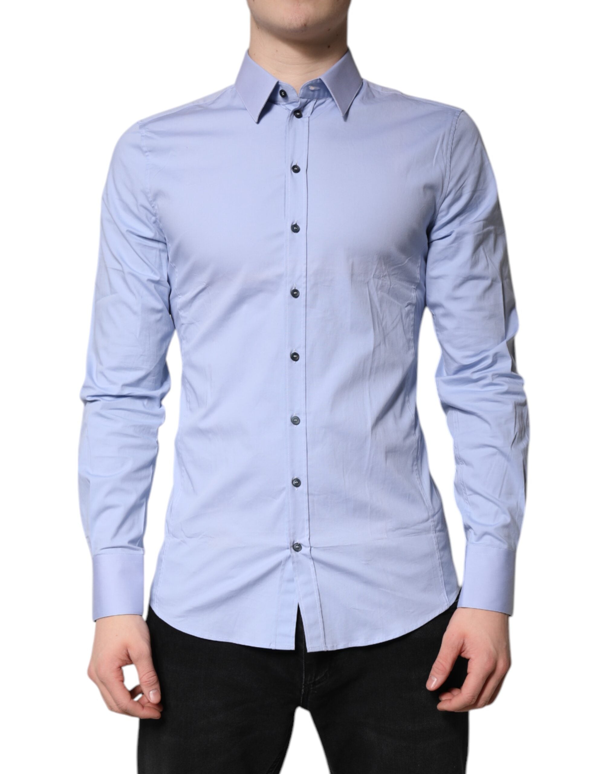 Chemise formelle en coton Light Blue Sicily de Dolce & Gabbana, style élégant avec col boutonné et manches longues.