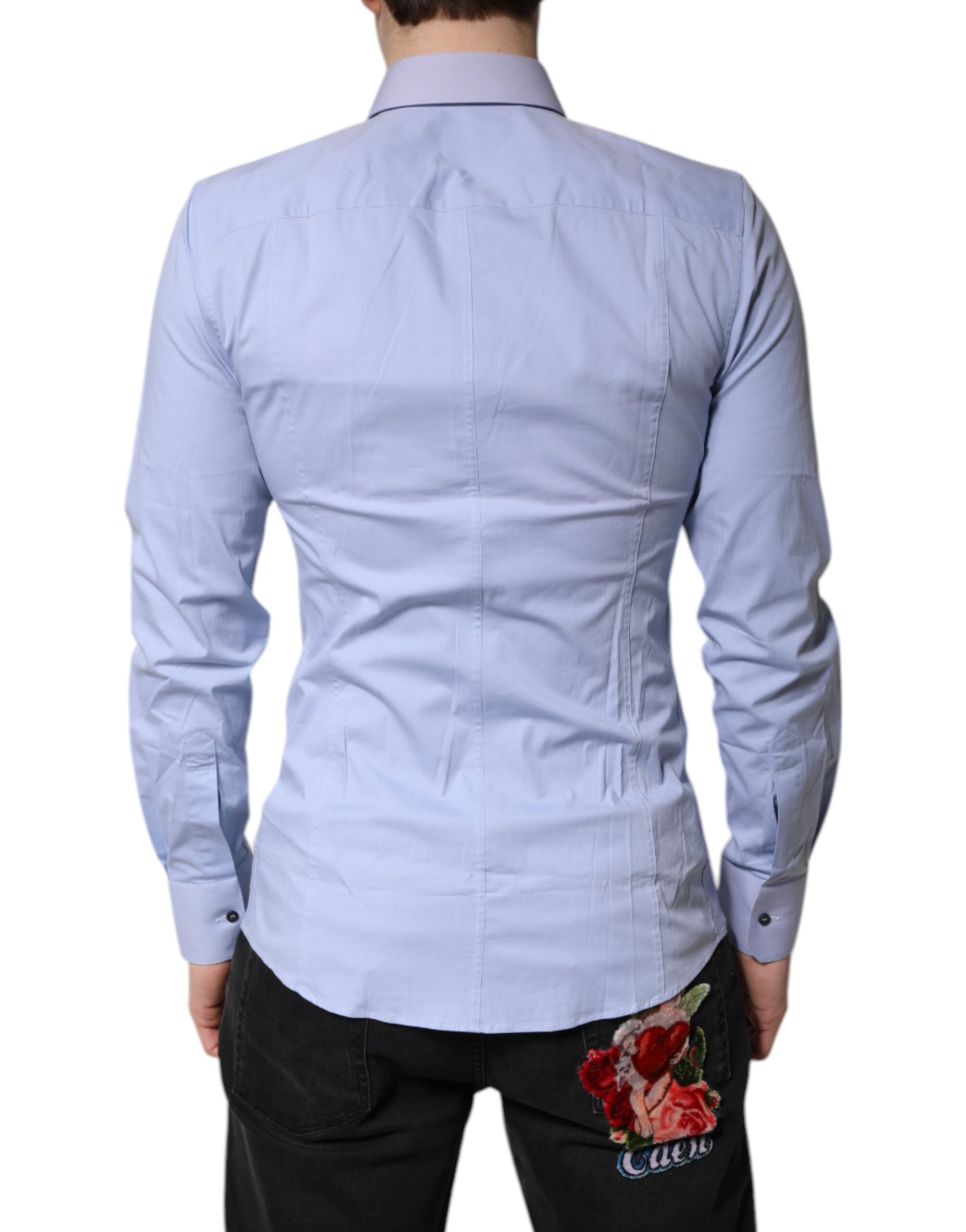 Chemise formelle en coton Dolce & Gabbana Light Blue SICILIA, élégante avec détails sophistiqués et coupe classique.