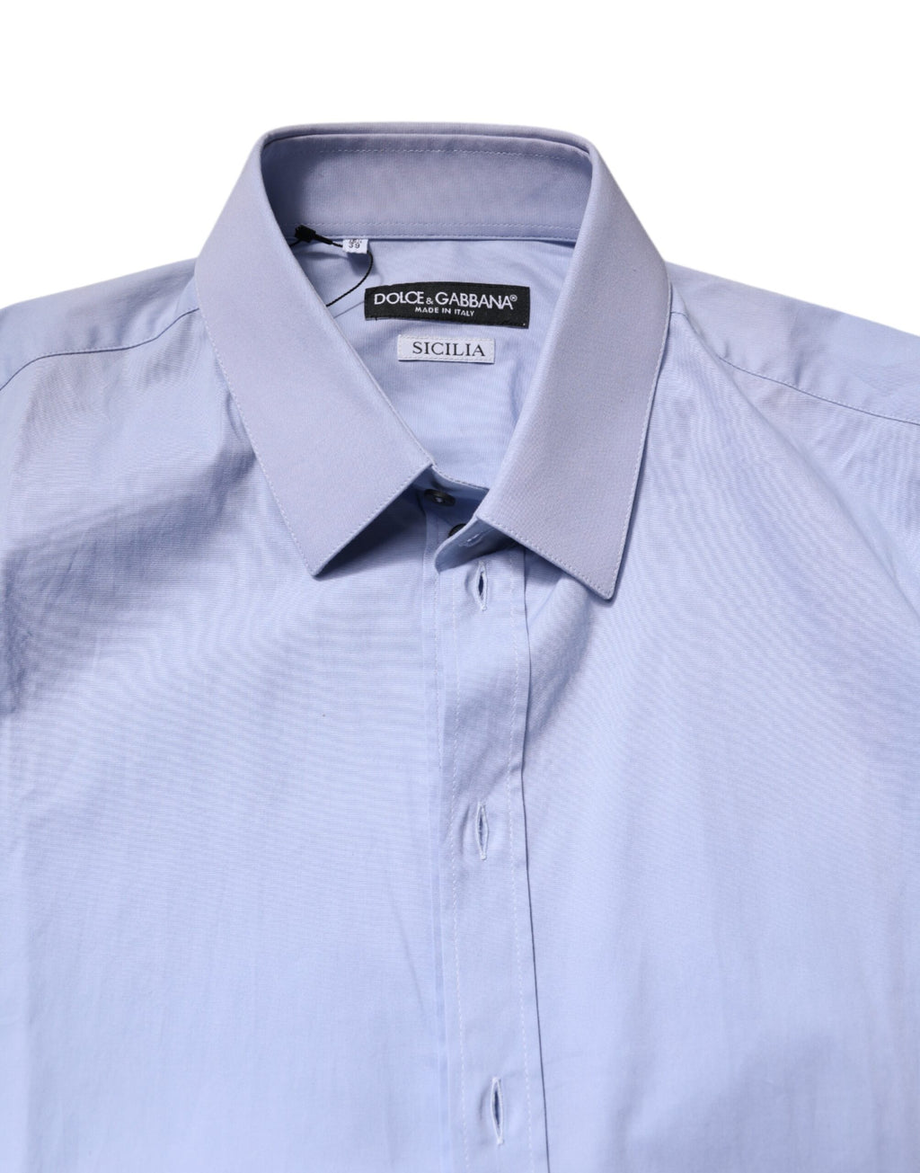 Chemise formelle Dolce & Gabbana Light Blue Cotton SICILIA, vue de face avec col et boutons visibles.