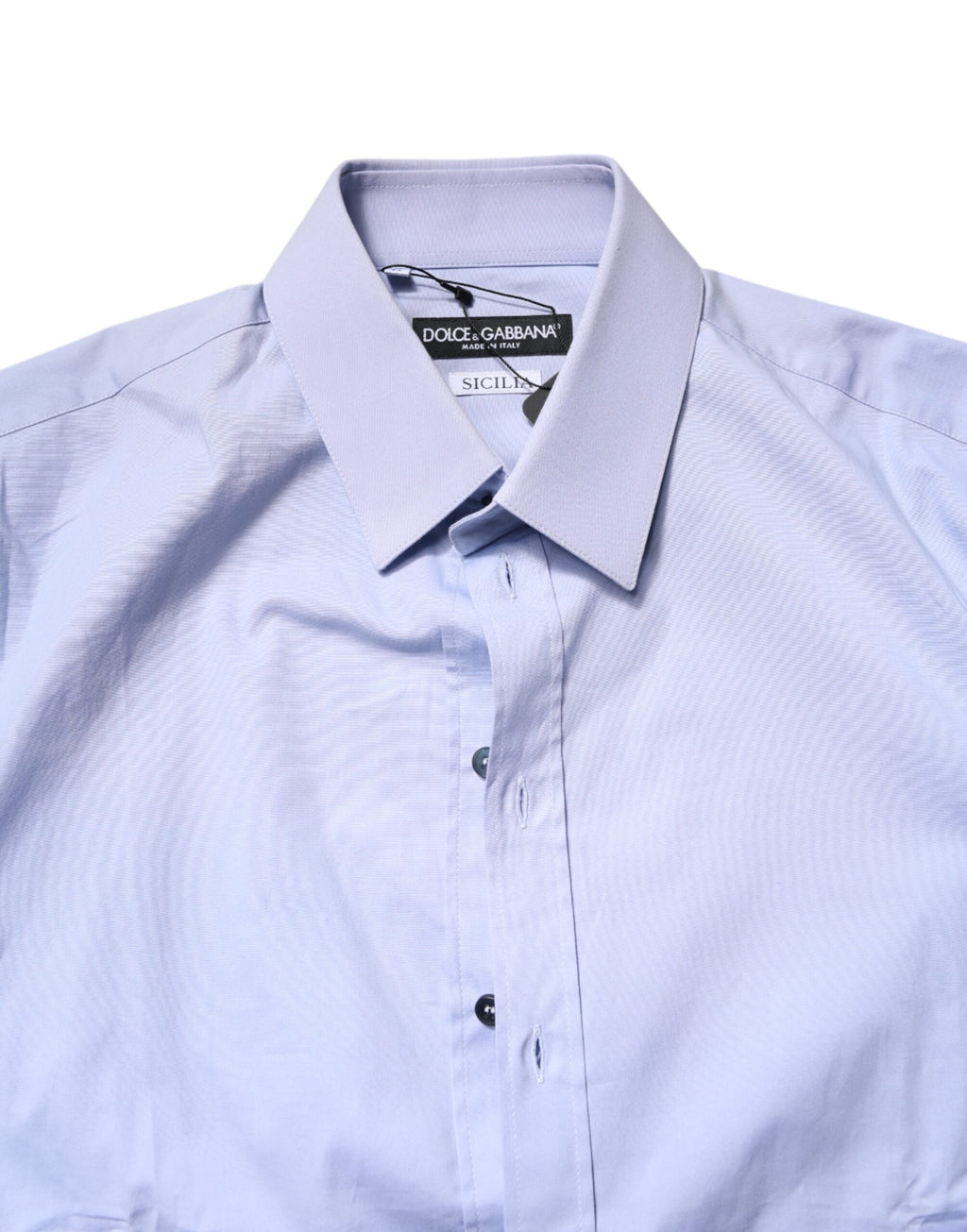 Chemise formelle Dolce & Gabbana Light Blue Cotton SICILIA avec col et boutons, vue de face.