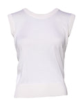 Débardeur blanc sans manches en cachemire Dolce & Gabbana avec col rond, détails élégants et tissu doux visible sur l'image.