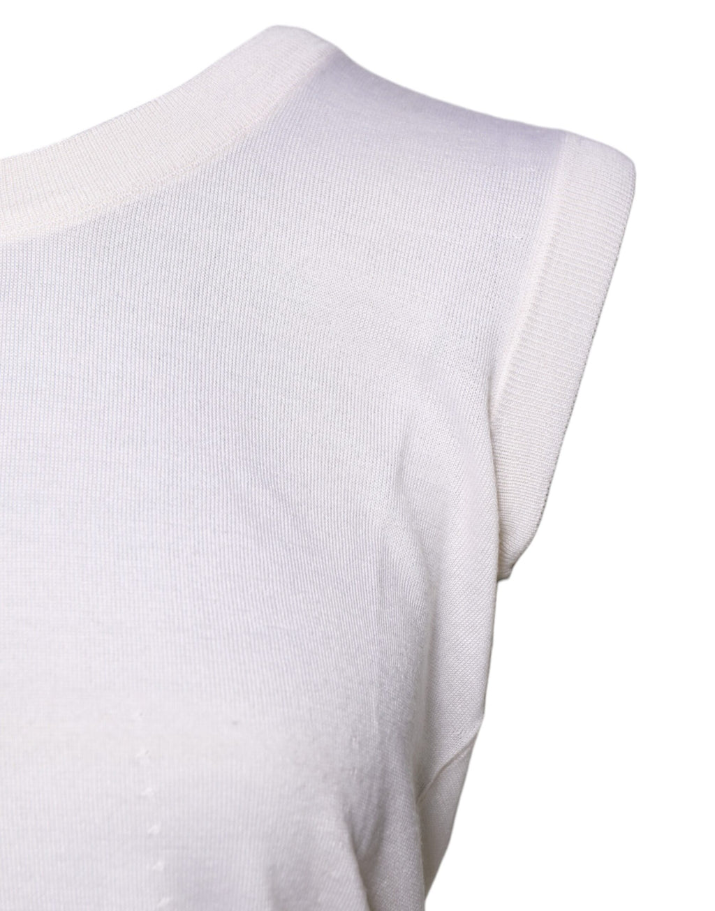 Débardeur blanc sans manches en cachemire Dolce & Gabbana avec col rond, doux et confortable, visible sur l'image.