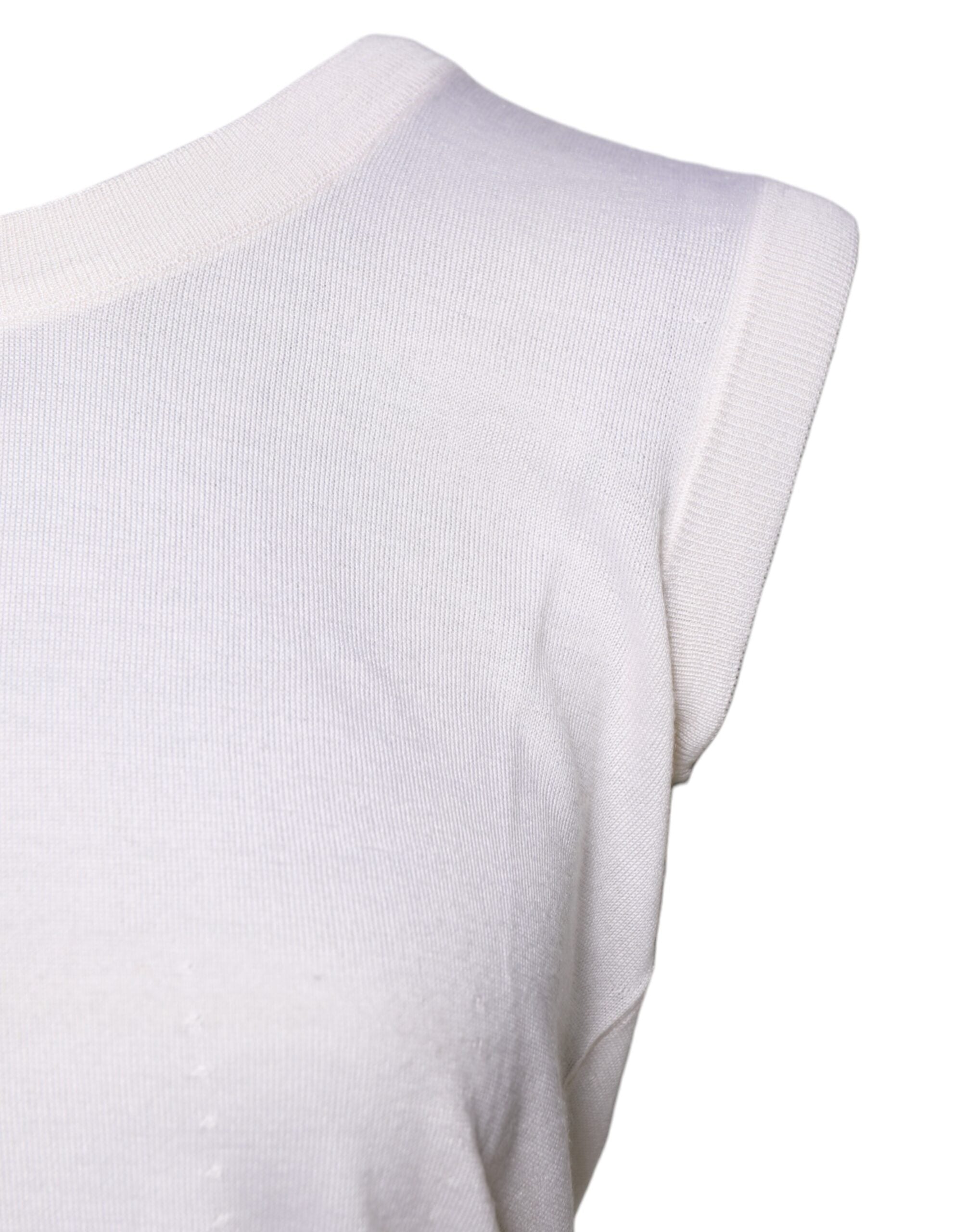 Débardeur blanc sans manches en cachemire Dolce & Gabbana avec col rond, doux et confortable, visible sur l'image.